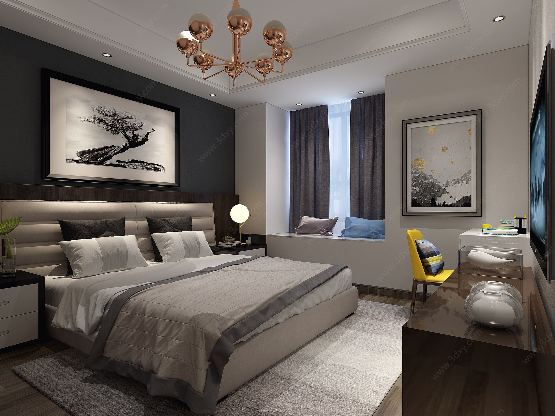 现代轻奢卧室床3D模型