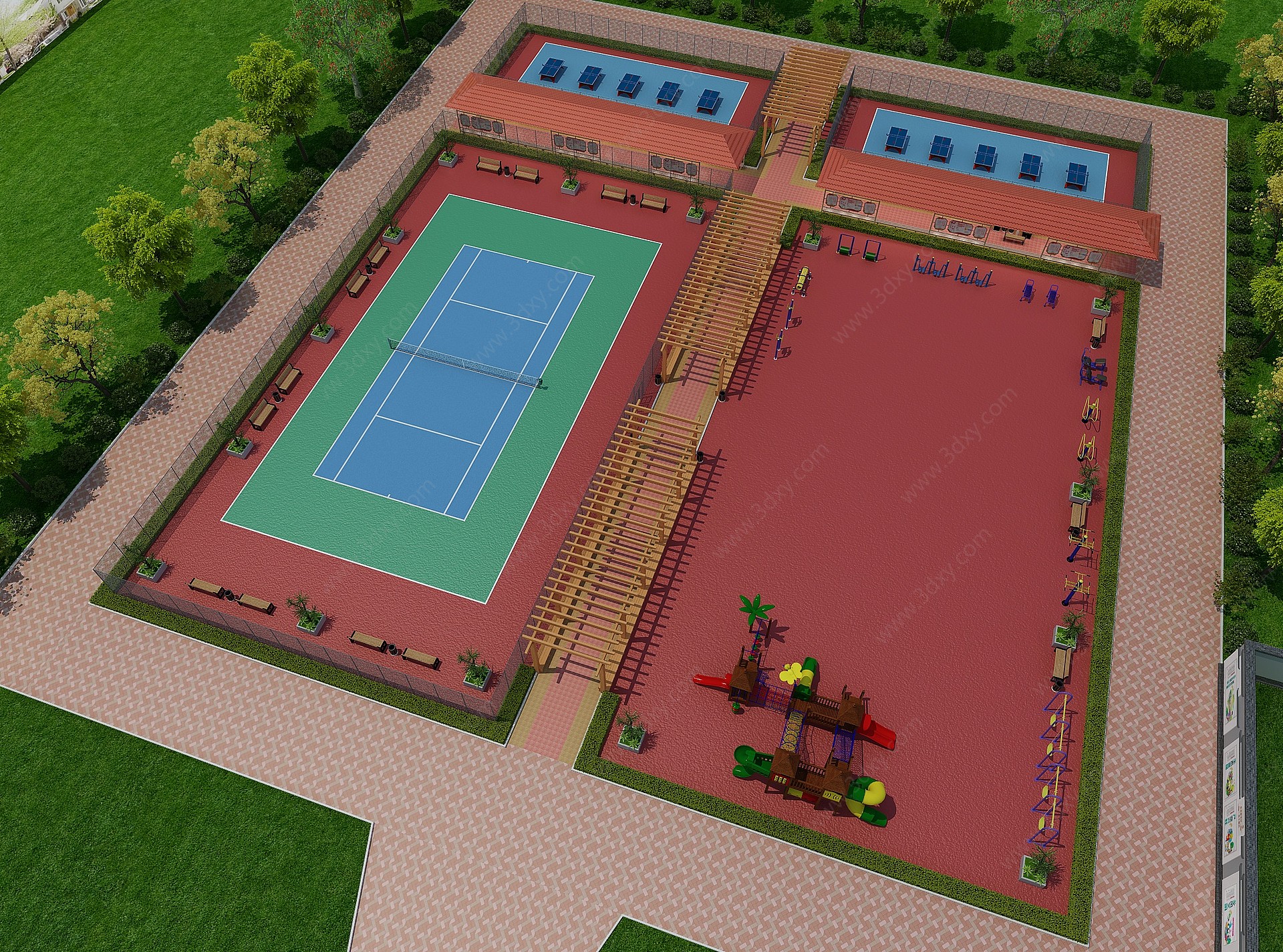 现代活动广场网球场3D模型