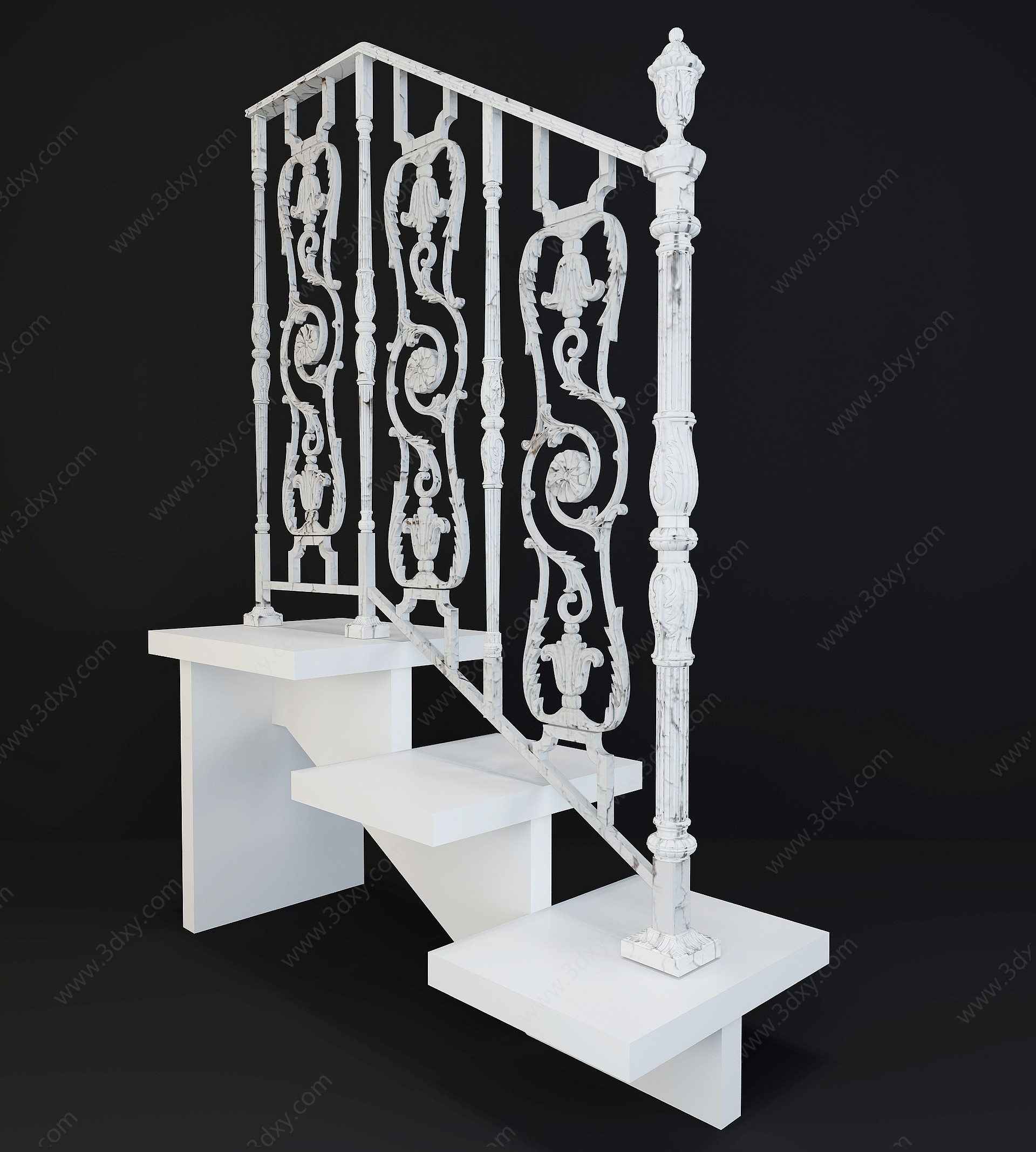 欧式铁艺雕花栏杆护栏3D模型