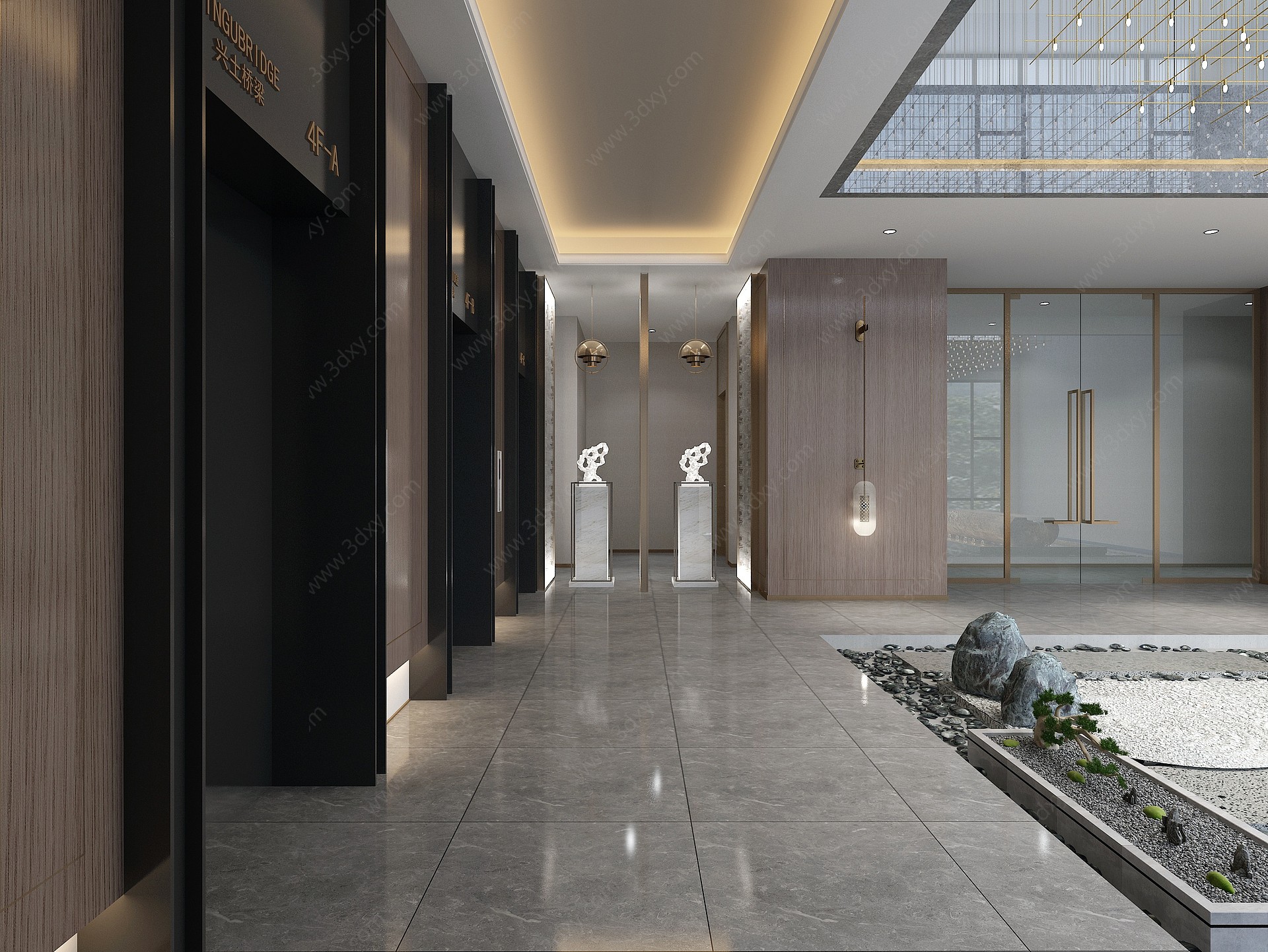 现代电梯厅吊灯壁灯工艺品3D模型