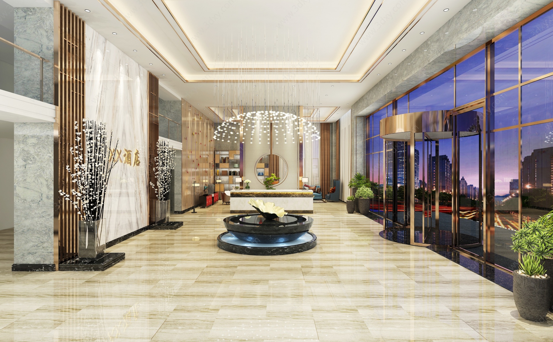 新中式酒店大堂售楼大厅3D模型