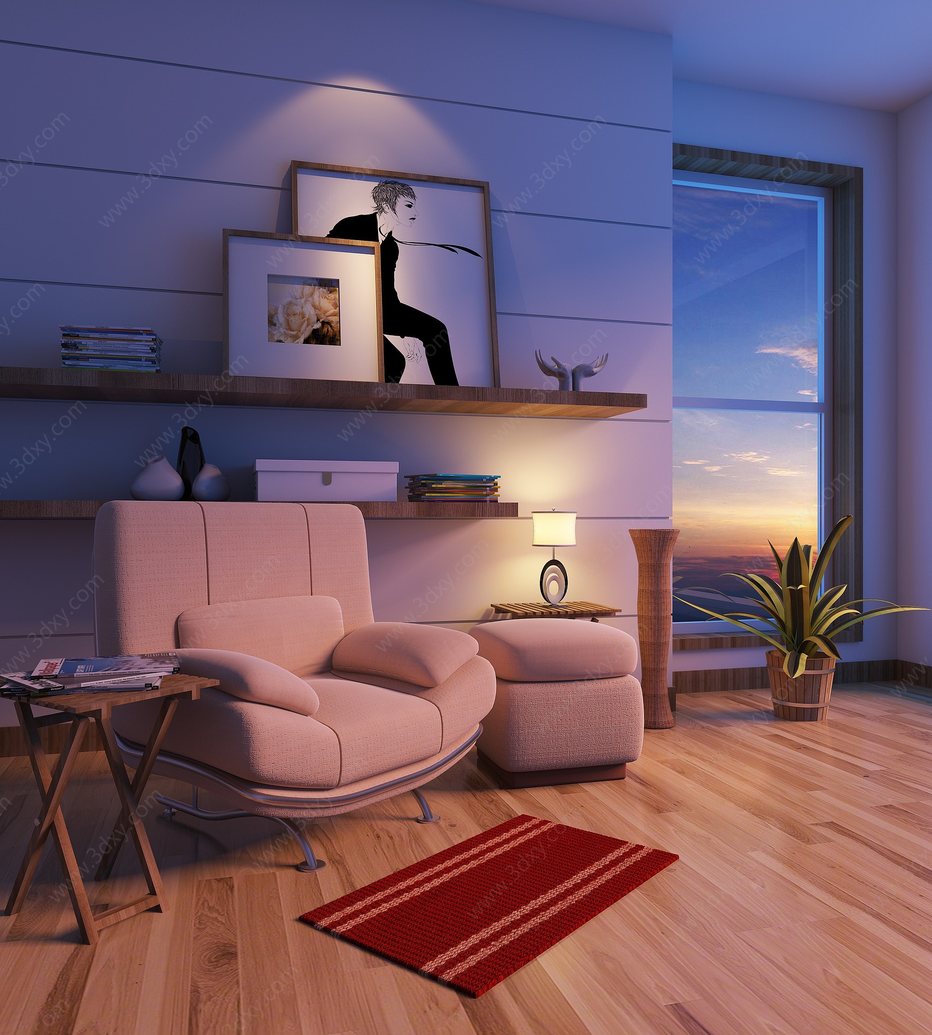 现代单人沙发休息室3D模型