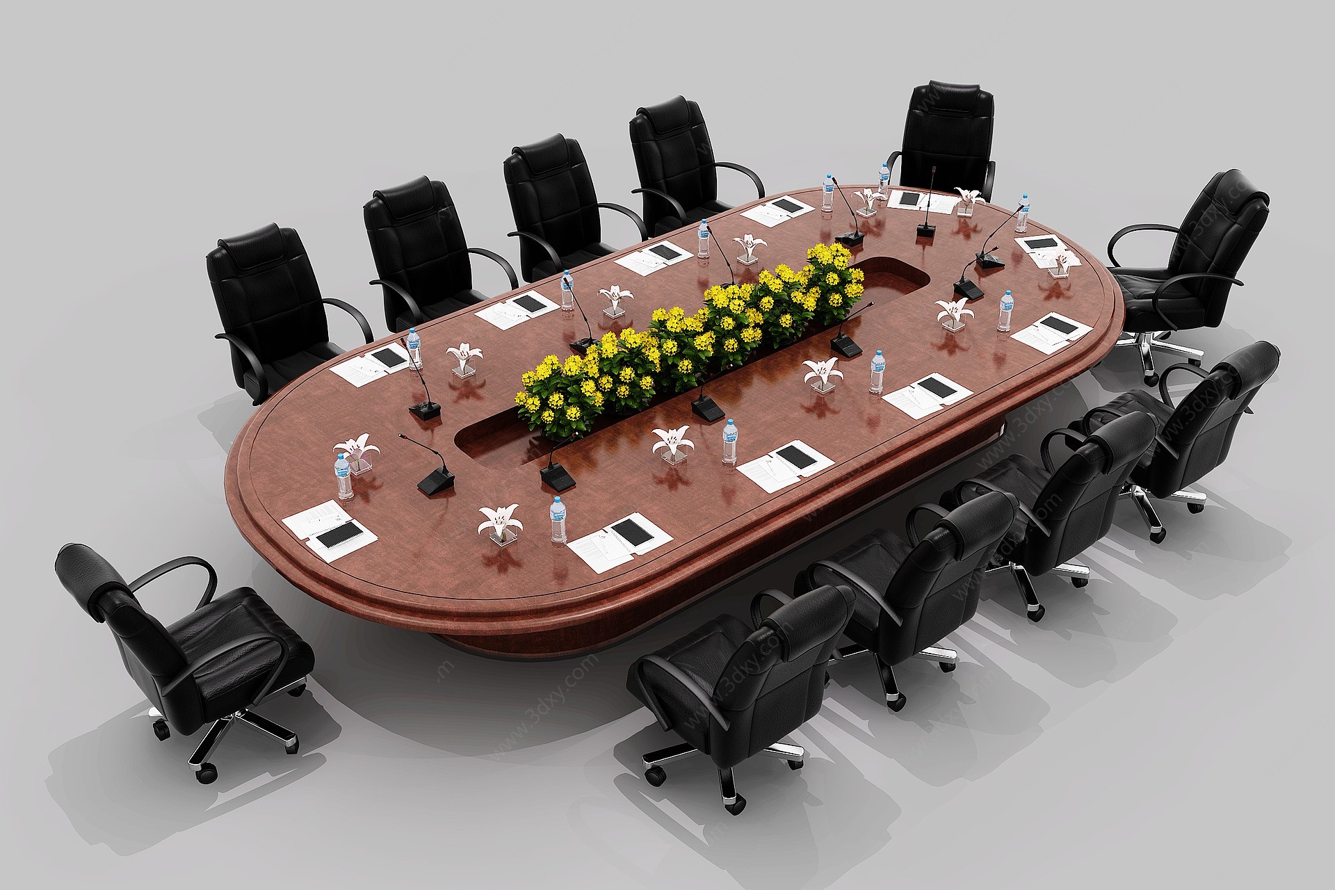 简欧圆形会议桌办公用品话3D模型