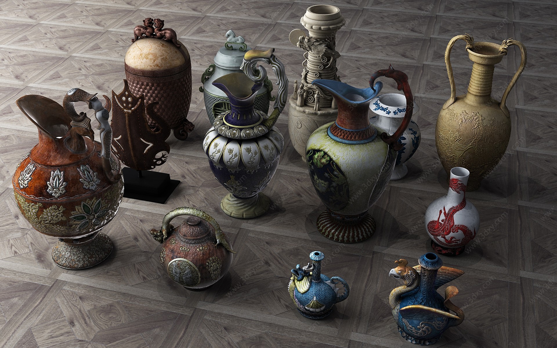 中式陶瓷器皿瓷器古董3D模型