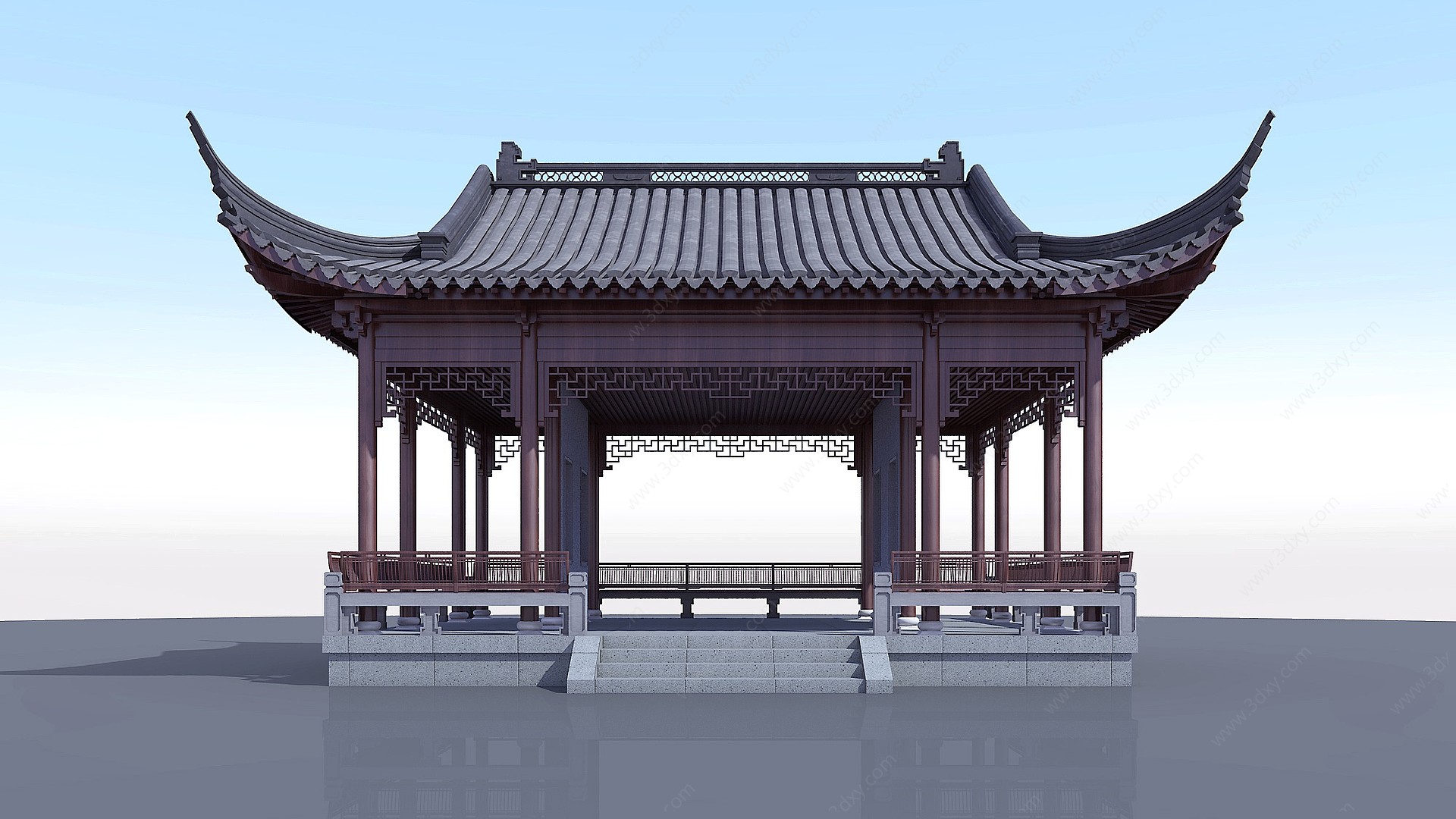 中式古建凉亭水榭3D模型