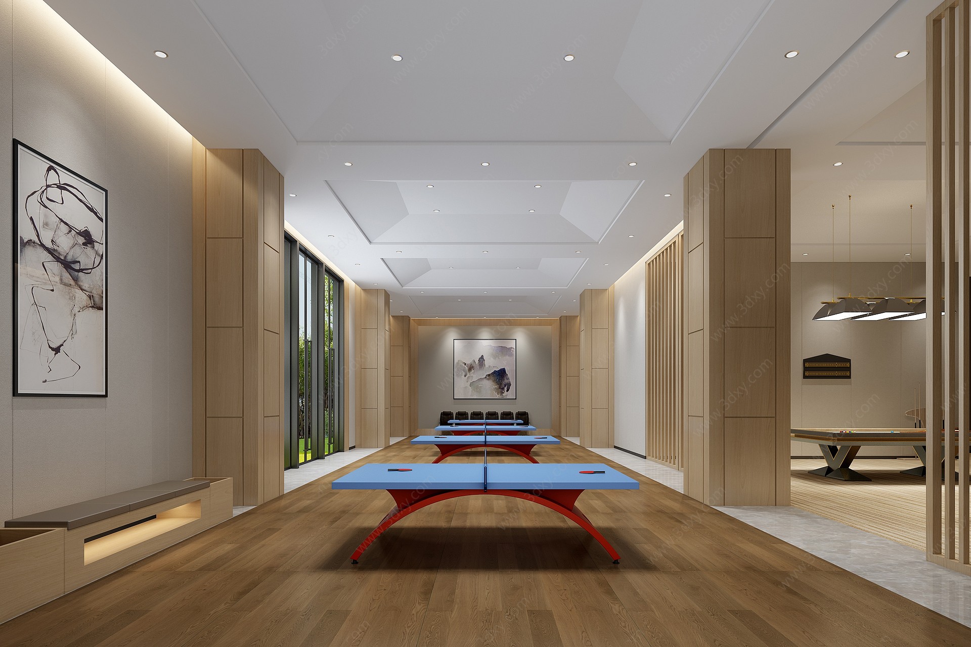 现代活动室乒乓球室3D模型