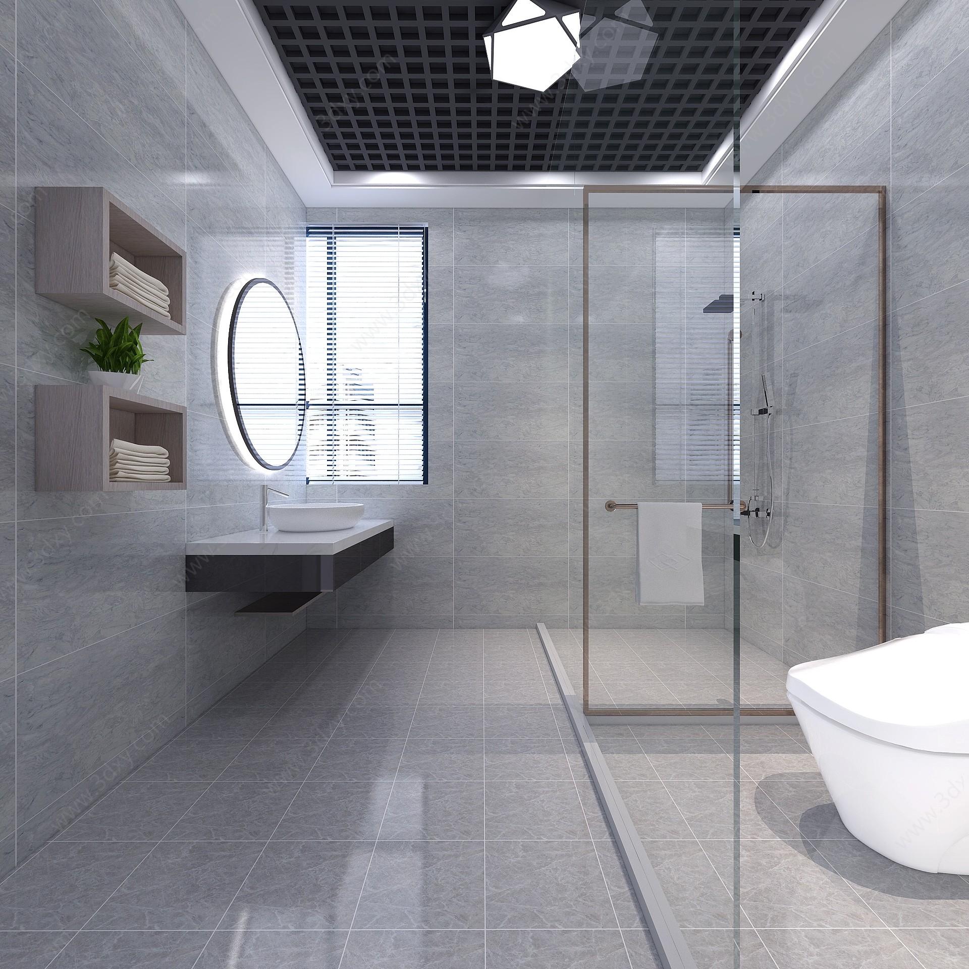 现代极简卫生间淋浴房3D模型