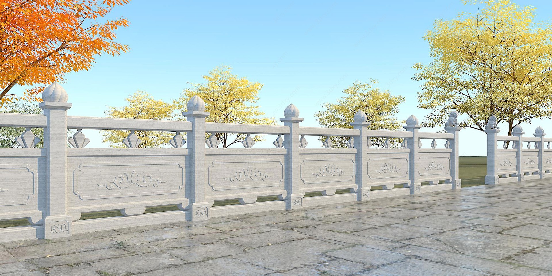 中式石材玉石栏杆扶手3D模型