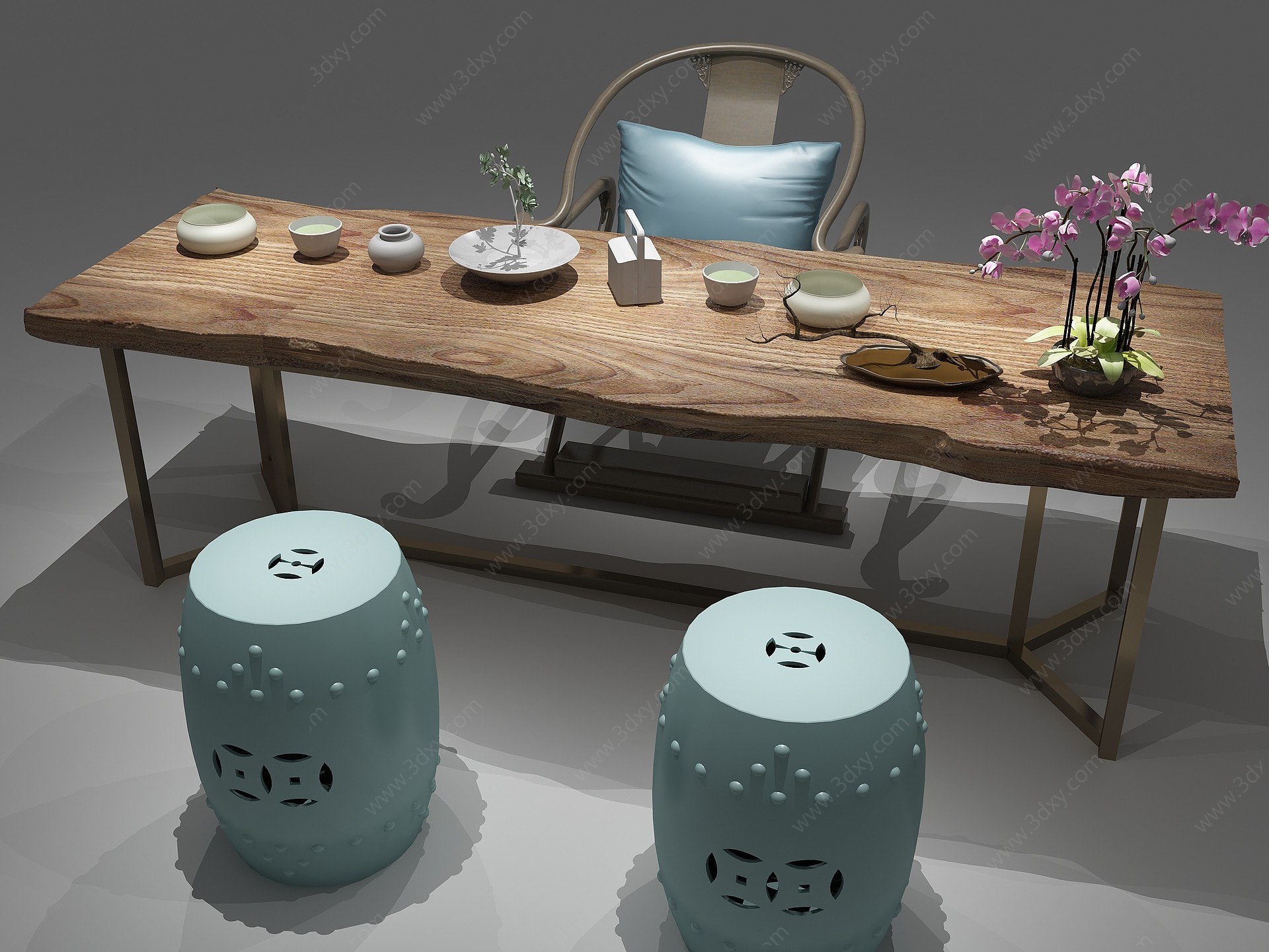中式茶桌茶桌椅休闲椅3D模型
