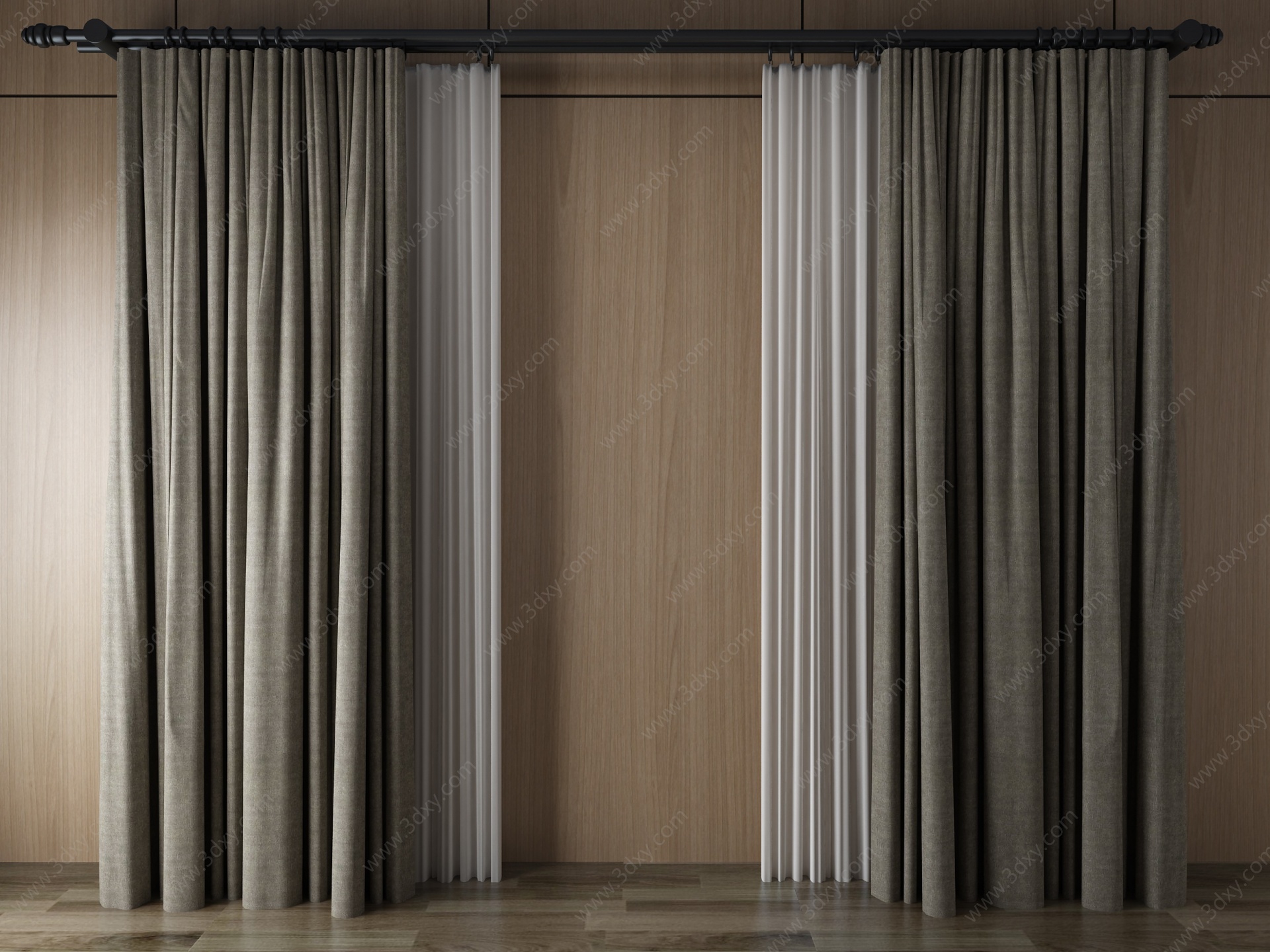 现代窗帘挂帘双层帘纱帘3D模型