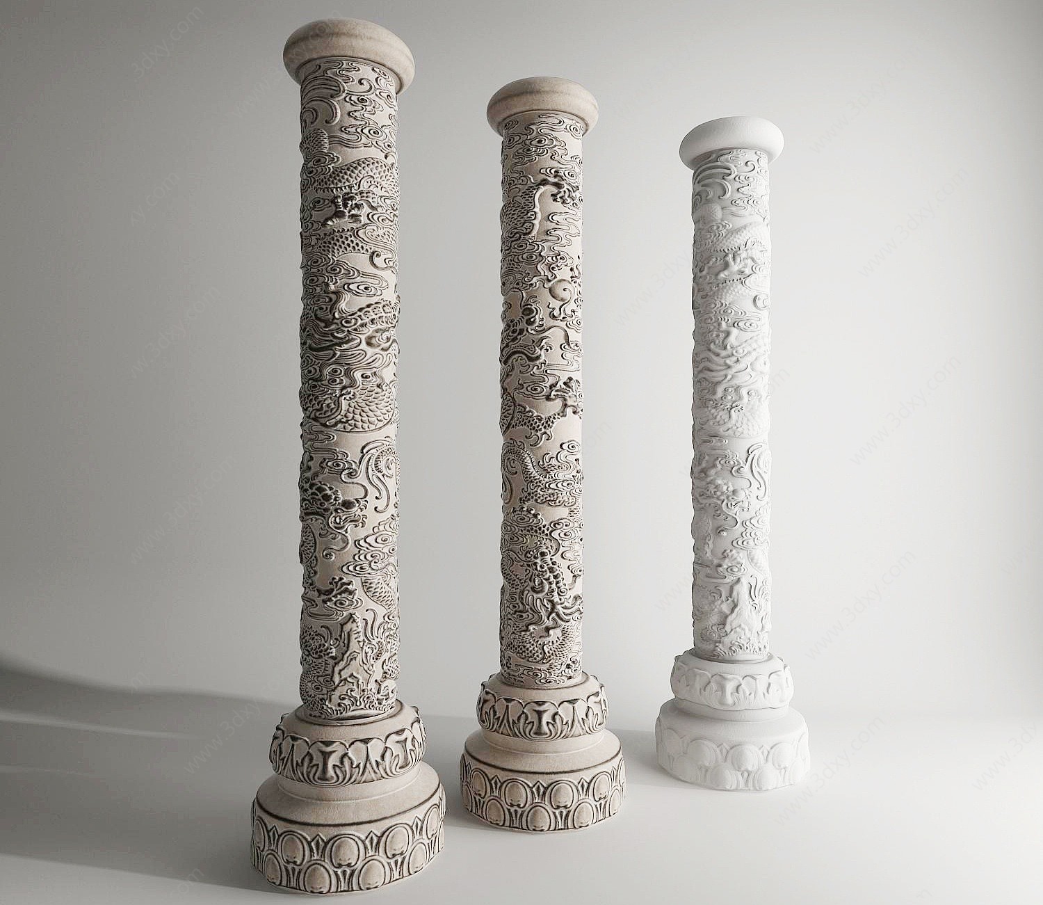 中式盘龙龙纹柱子雕刻石雕3D模型