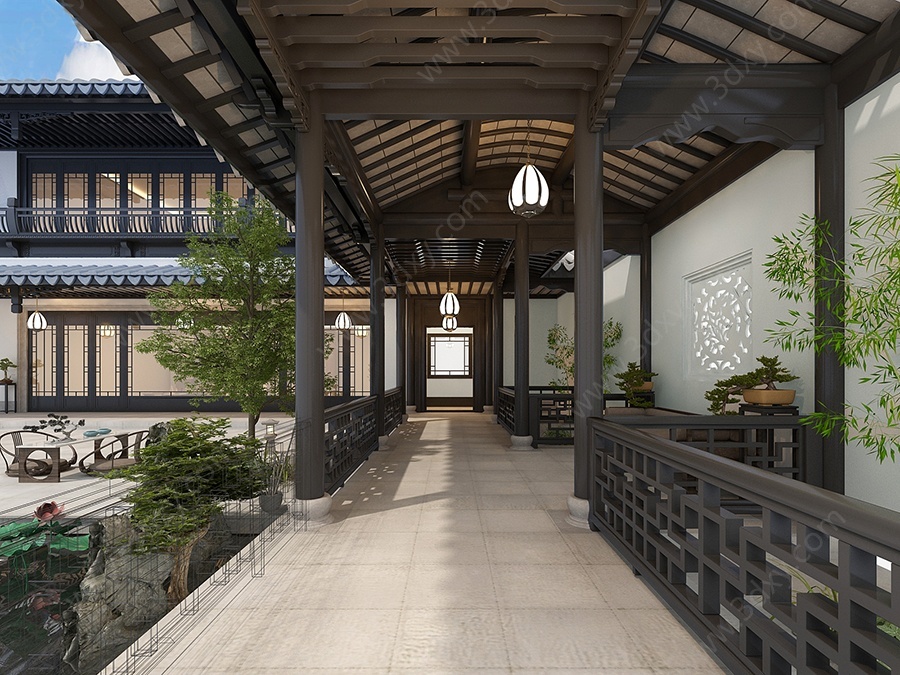 新中式古建庭院3D模型