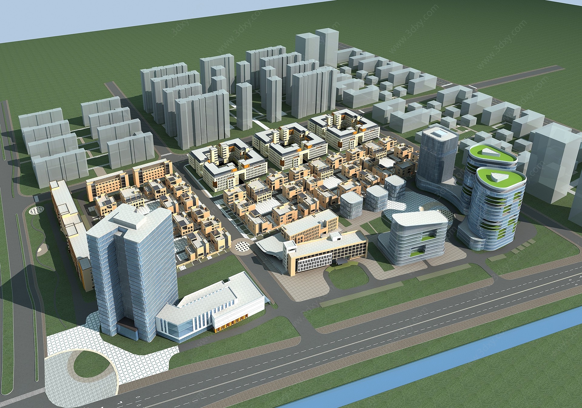 现代产业园鸟瞰规划3D模型