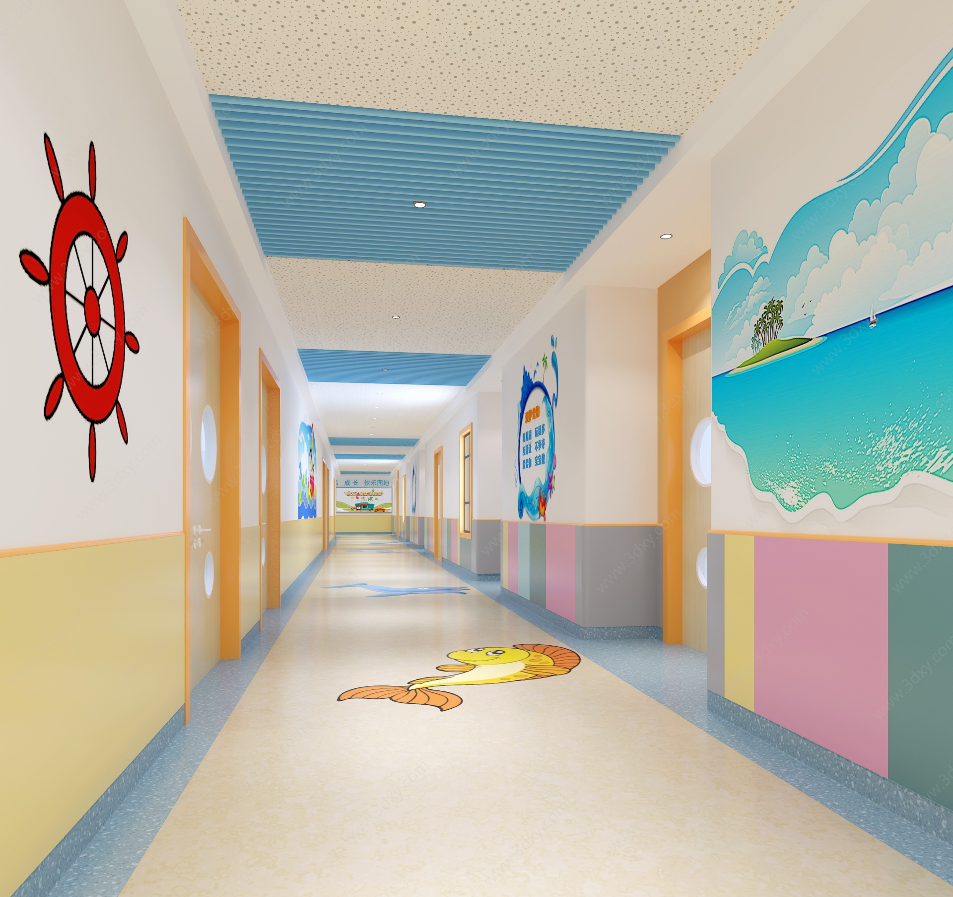 幼儿园走廊卡通早教中心3D模型