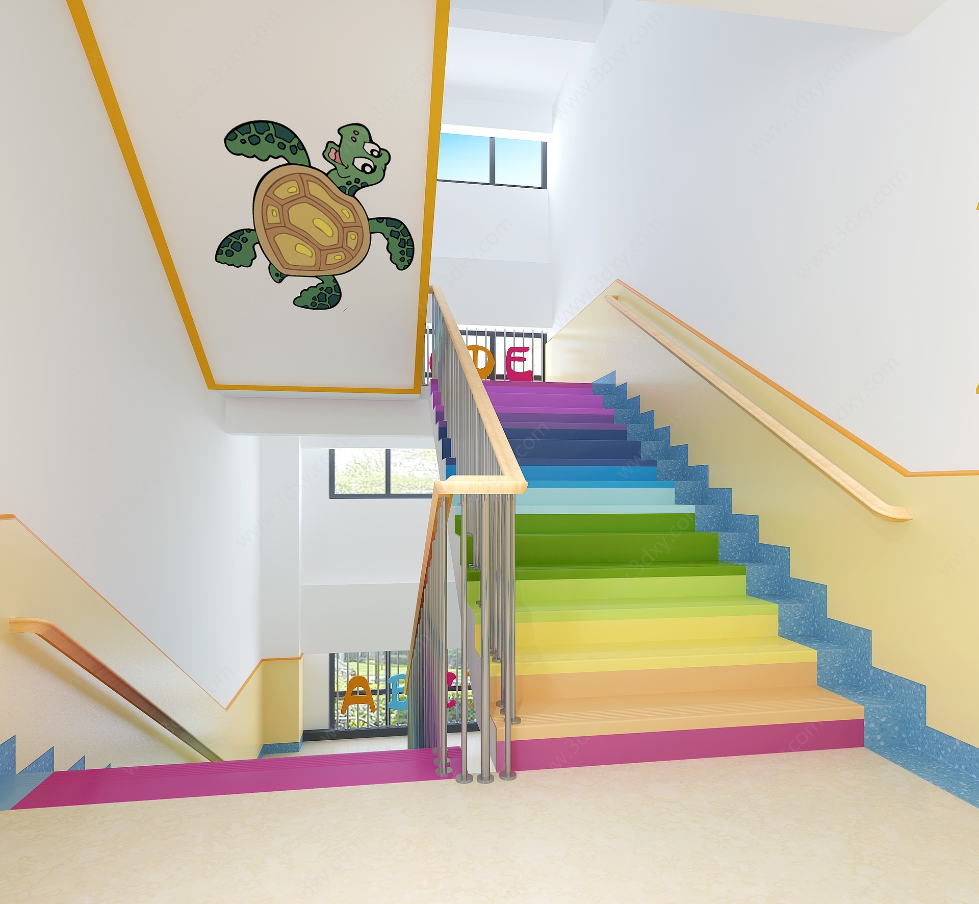 现代幼儿园彩虹卡通楼梯间3D模型