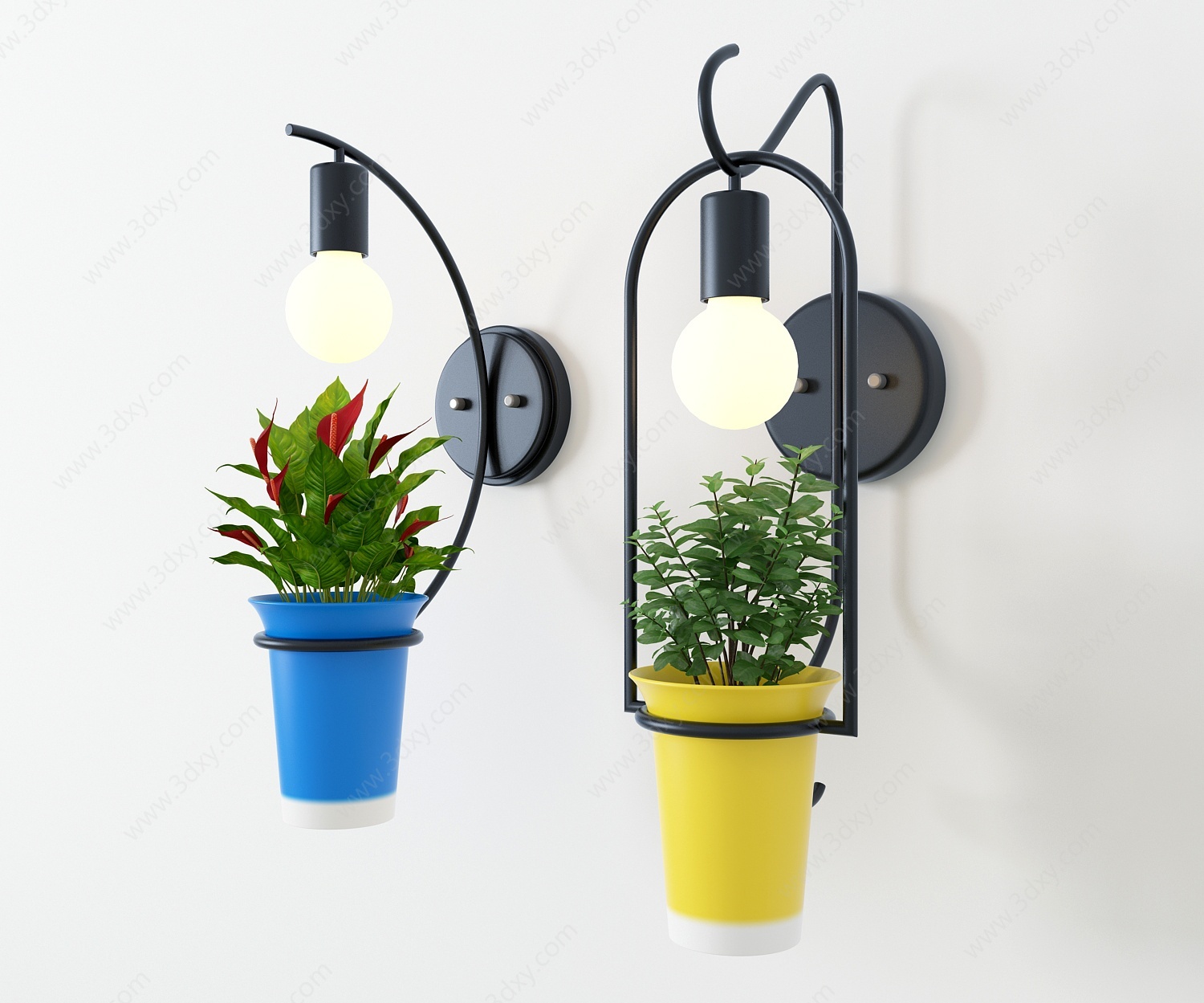 现代绿植盆栽铁艺吊灯3D模型