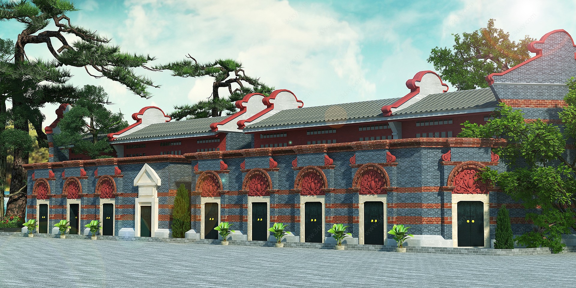 中式石库门寺塔3D模型