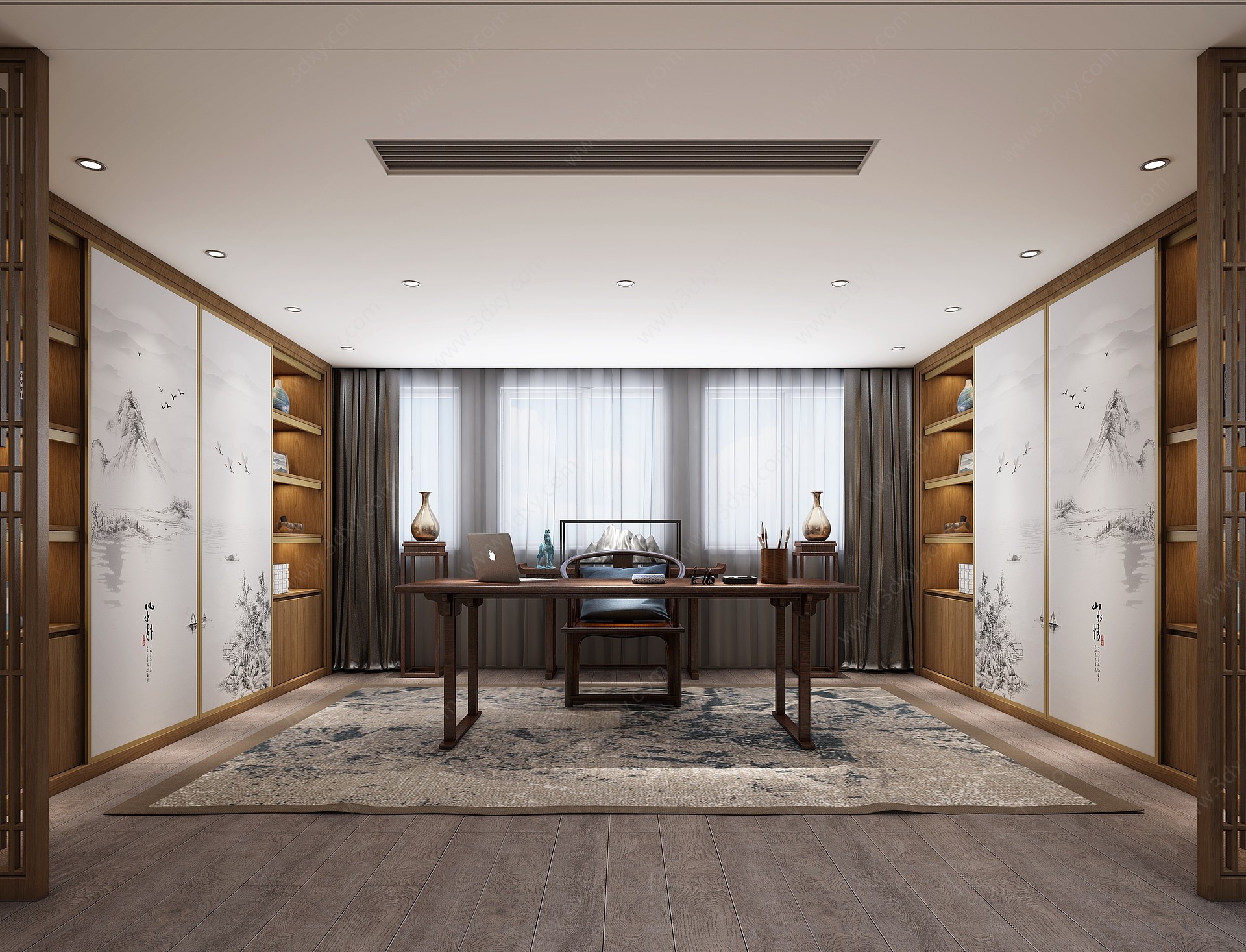 新中式书房茶室楼梯间3D模型