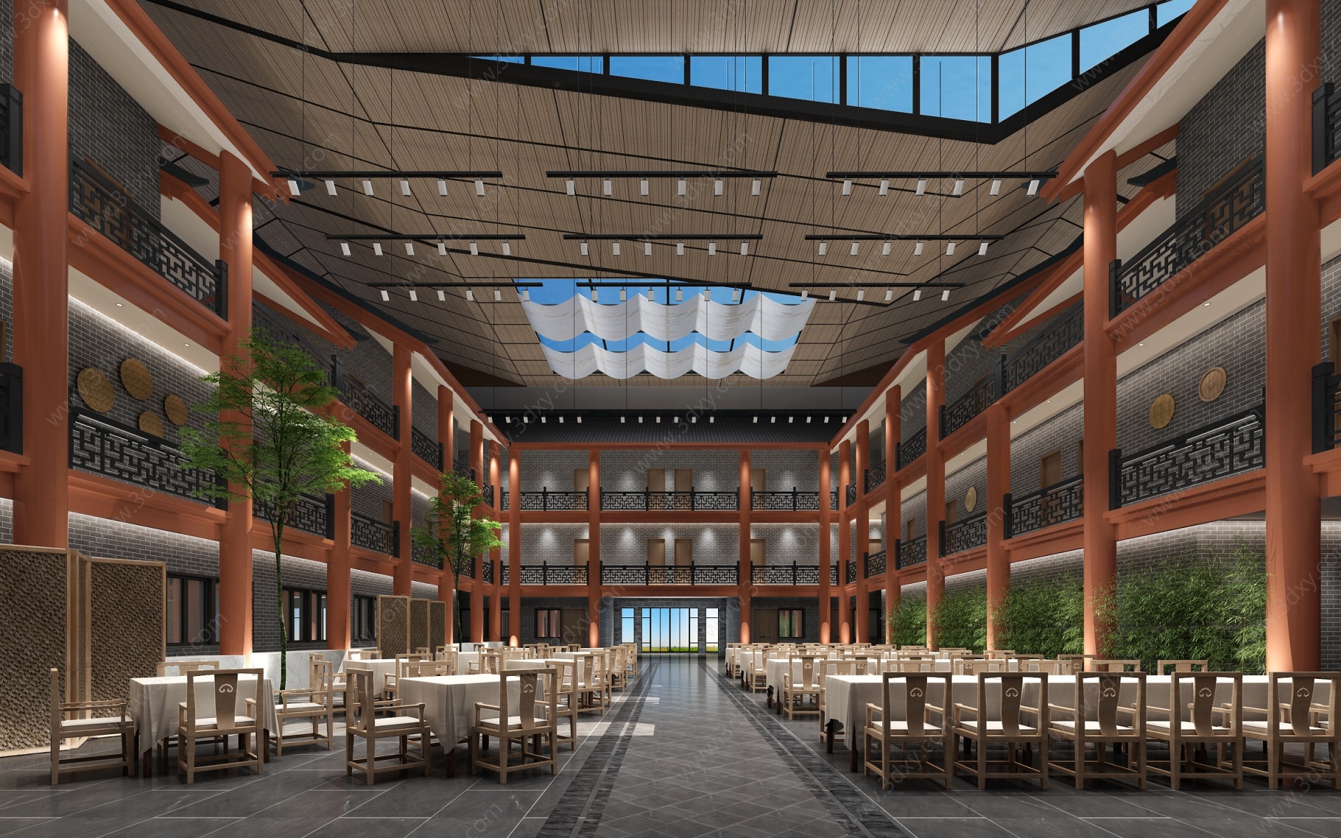 新中式酒店餐厅3D模型