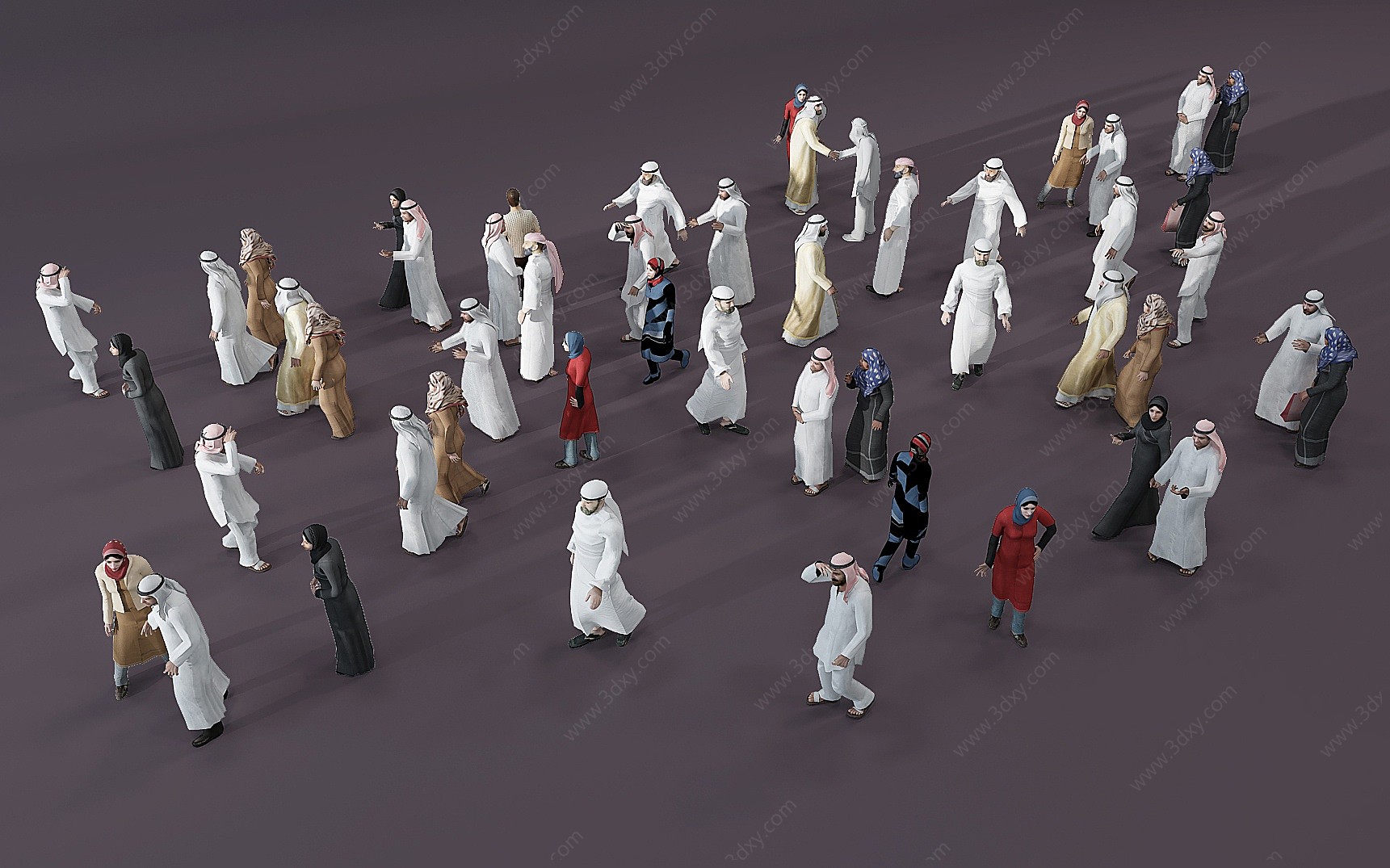 现代多人阿拉伯人物人群3D模型