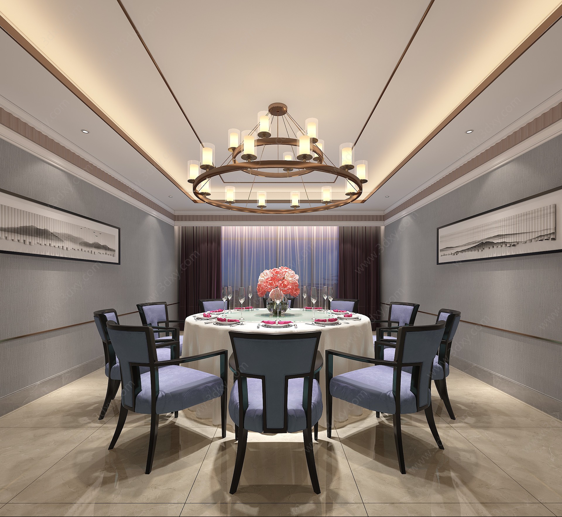 新中式餐厅包间3D模型