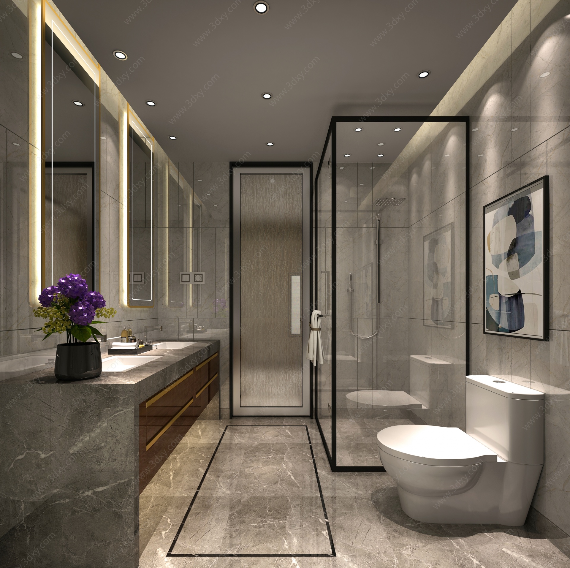 现代新中式卫生间淋浴房3D模型