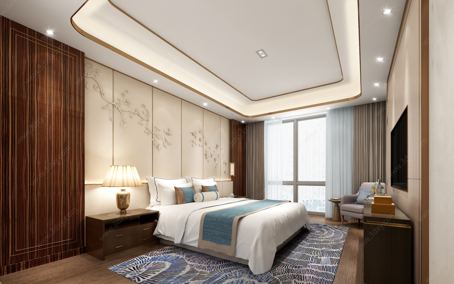 新中式奢华卧室3D模型