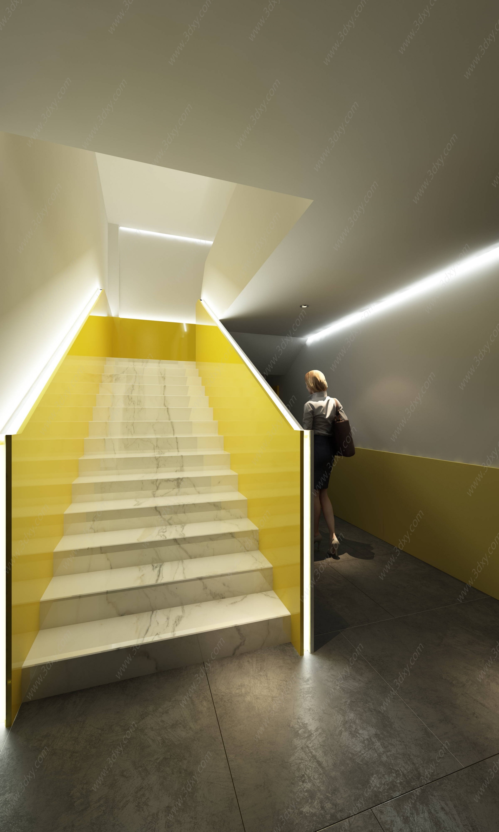 现代办公室楼梯间3D模型