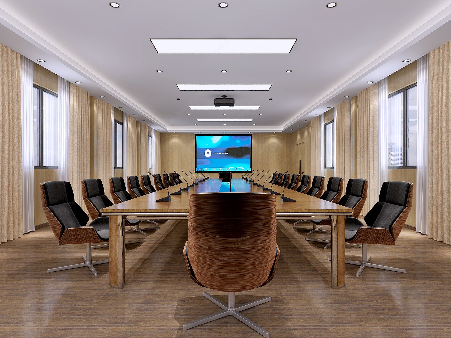 现代会议室会议桌投影仪3D模型