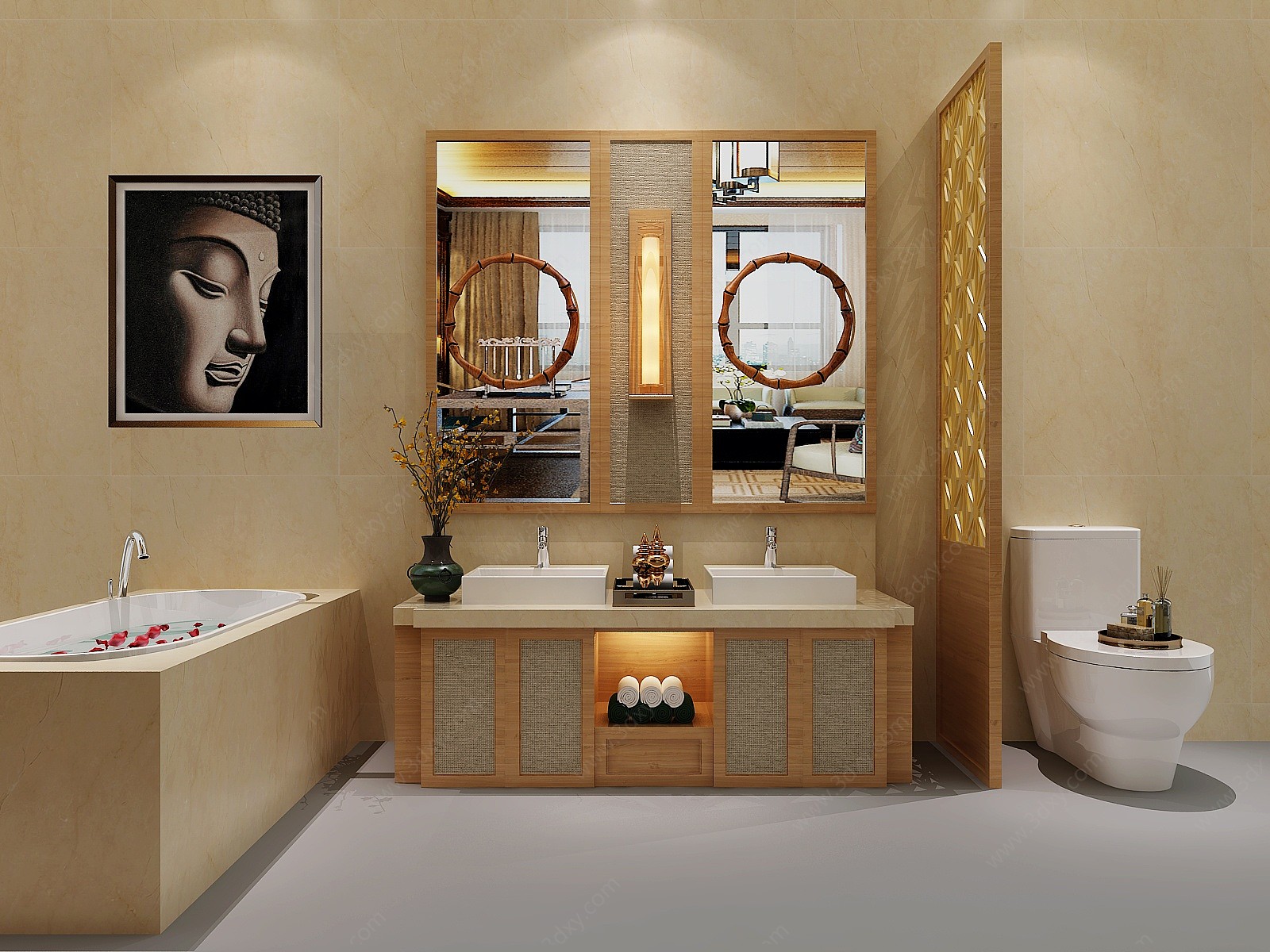 东南亚洗手台卫浴镜浴缸3D模型