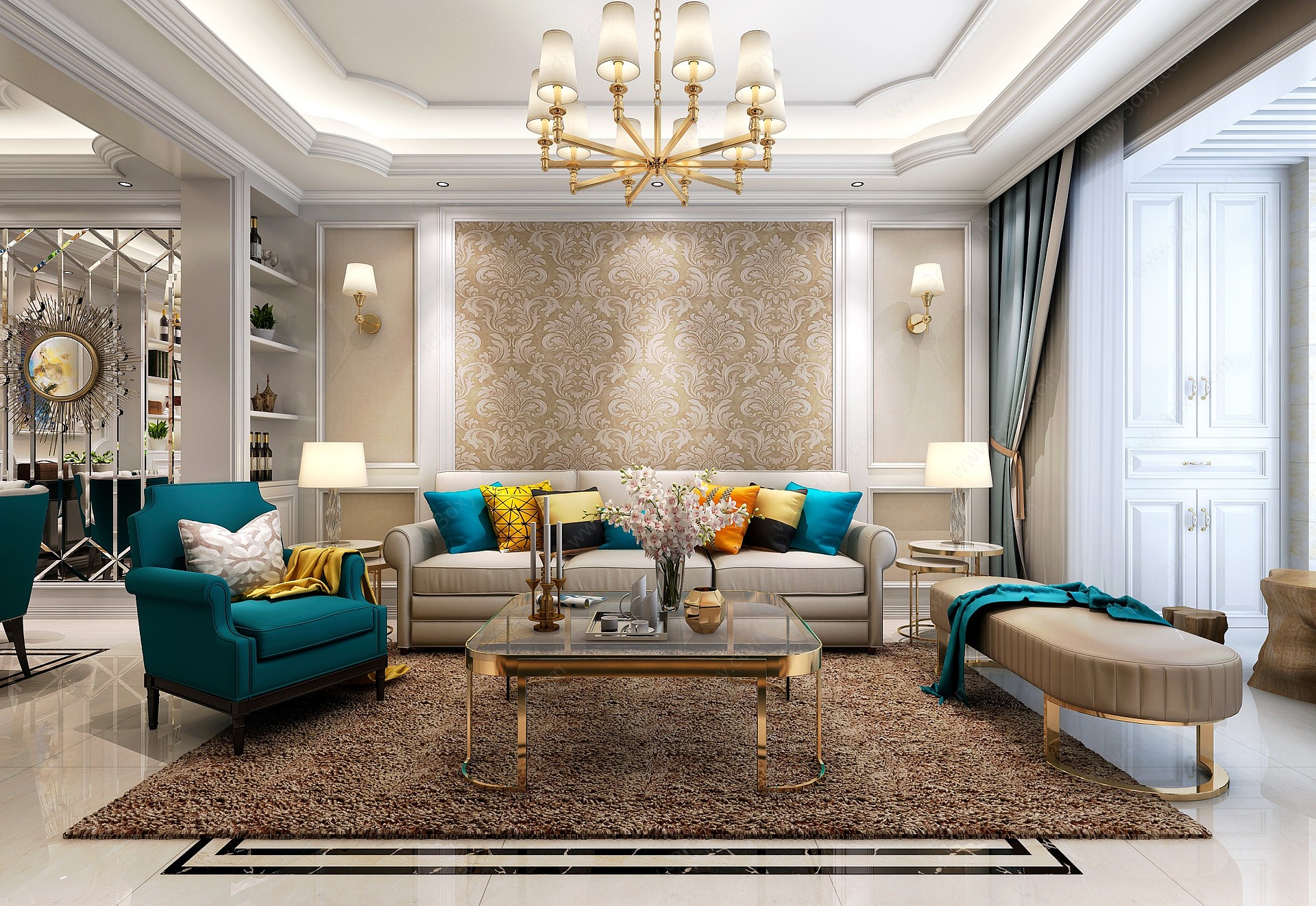 古典欧式客厅空间沙发茶几3D模型
