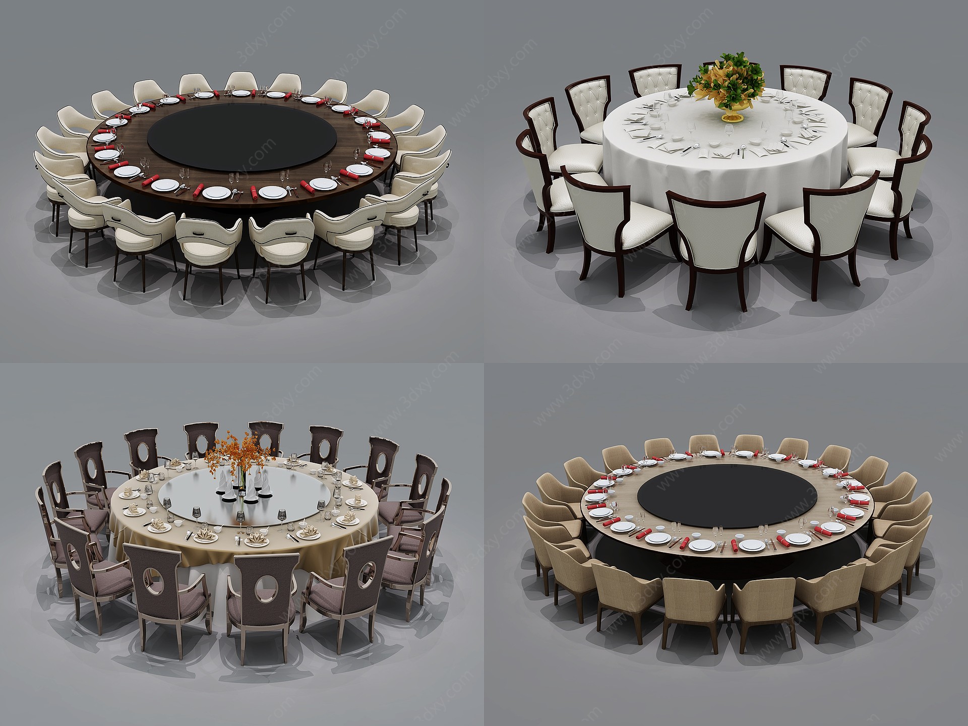 后现代圆形餐桌椅组合3D模型