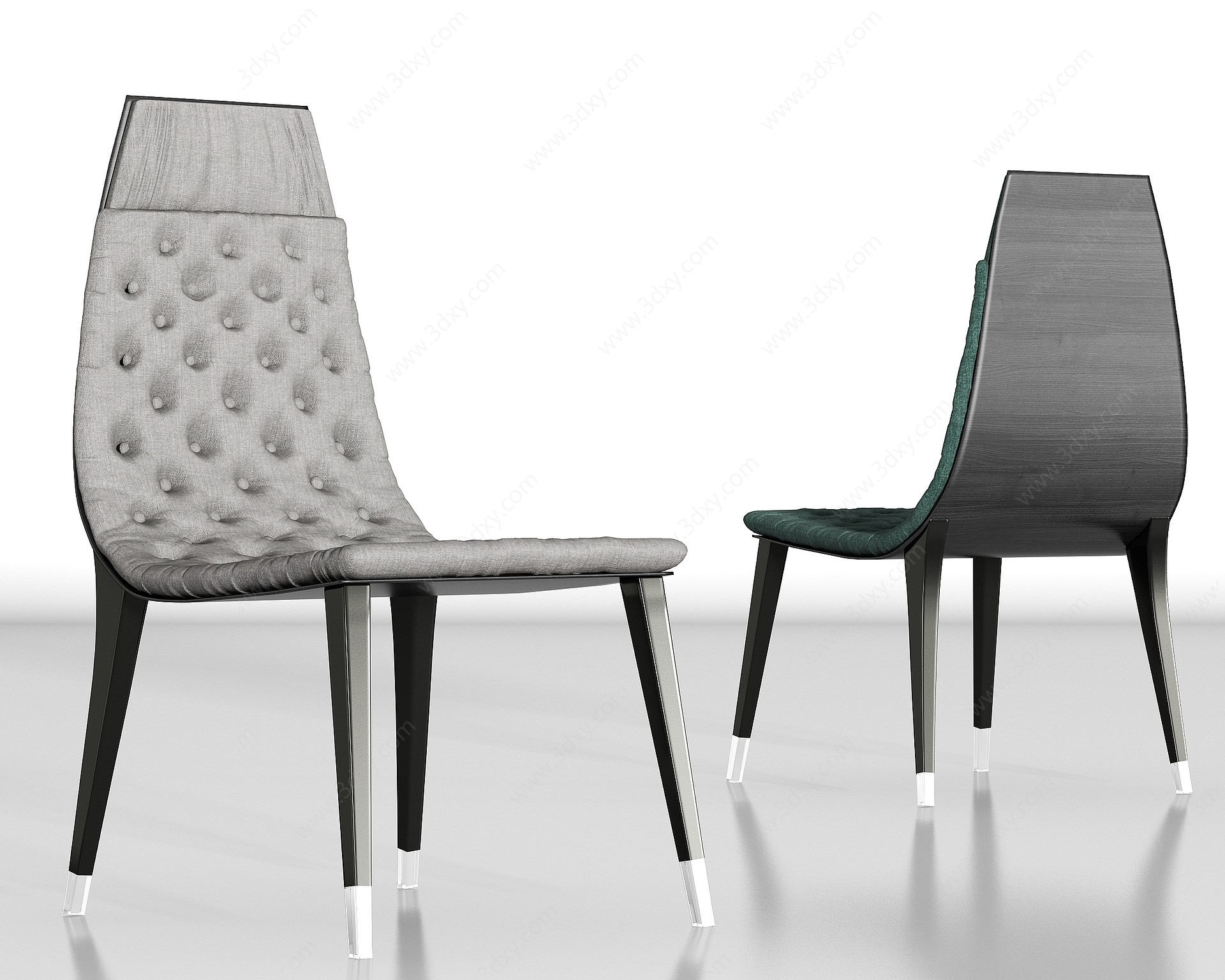 现代简欧实木布艺单椅组合3D模型
