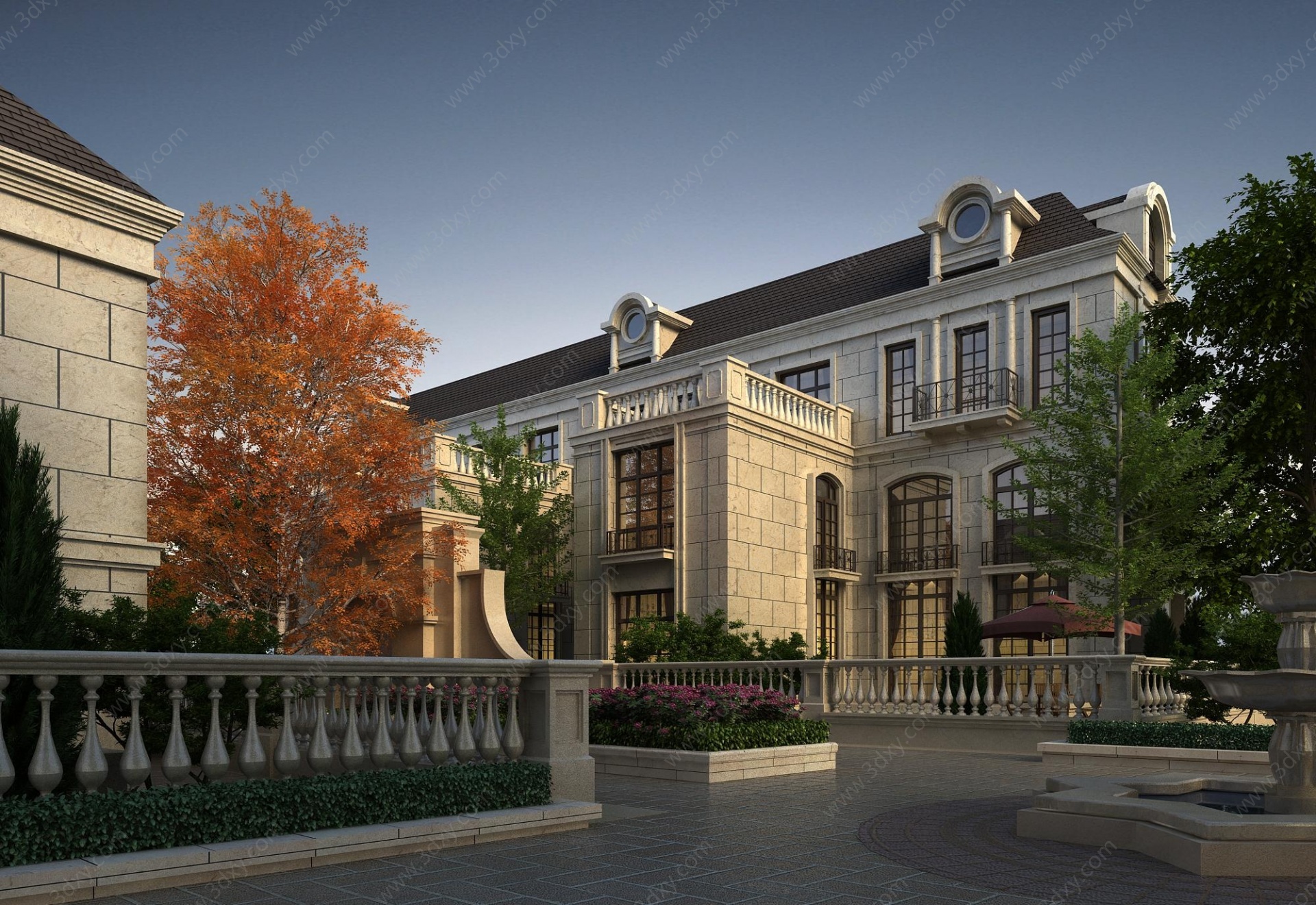 欧式古典联排别墅外观3D模型