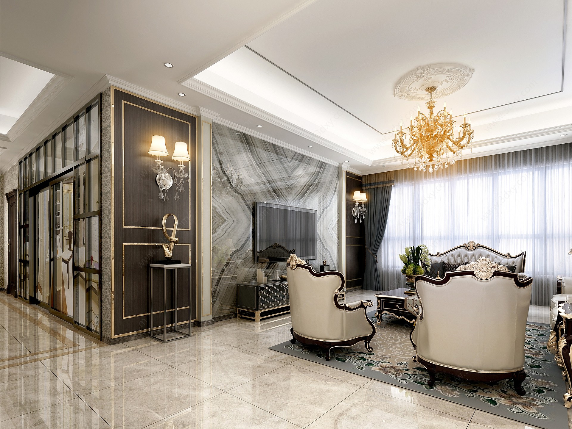 古典欧式客厅空间3D模型