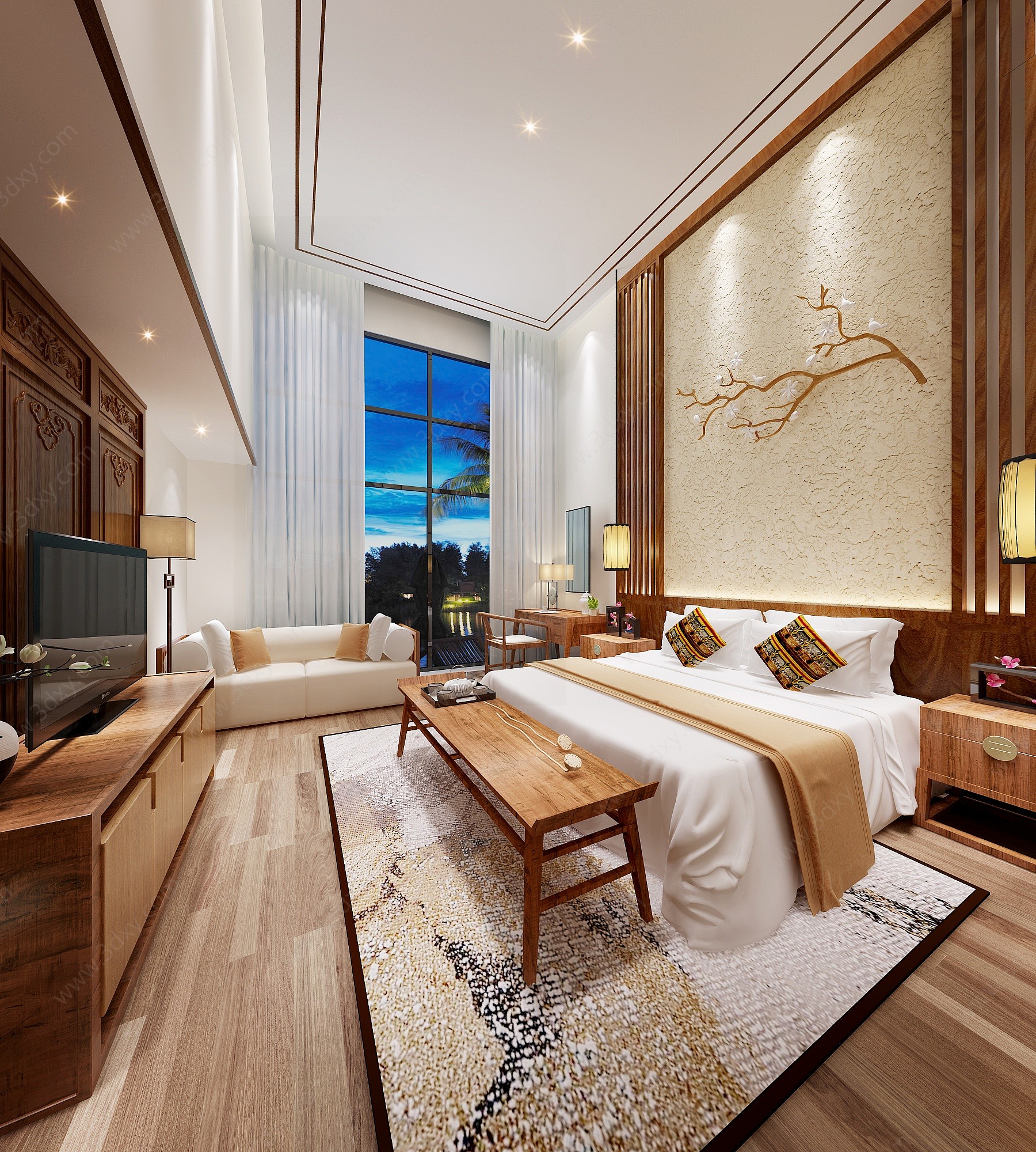 新中式酒店客房民宿3D模型