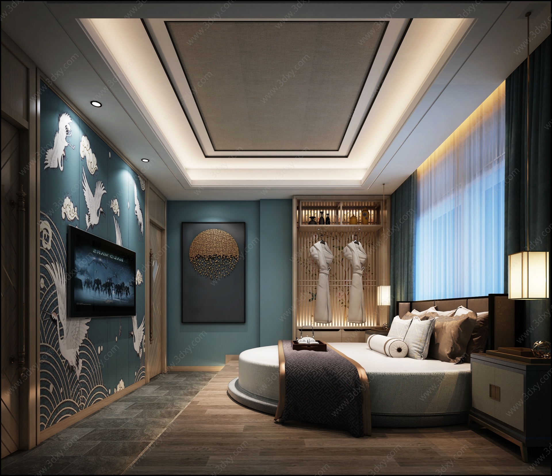 新中式酒店客房民宿3D模型