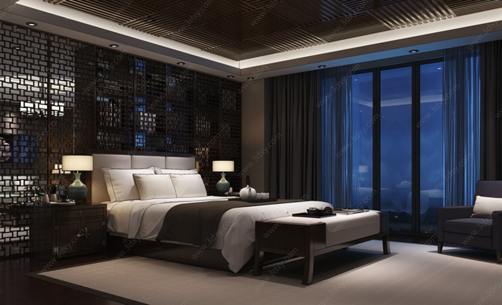 新中式中式酒店客房3D模型