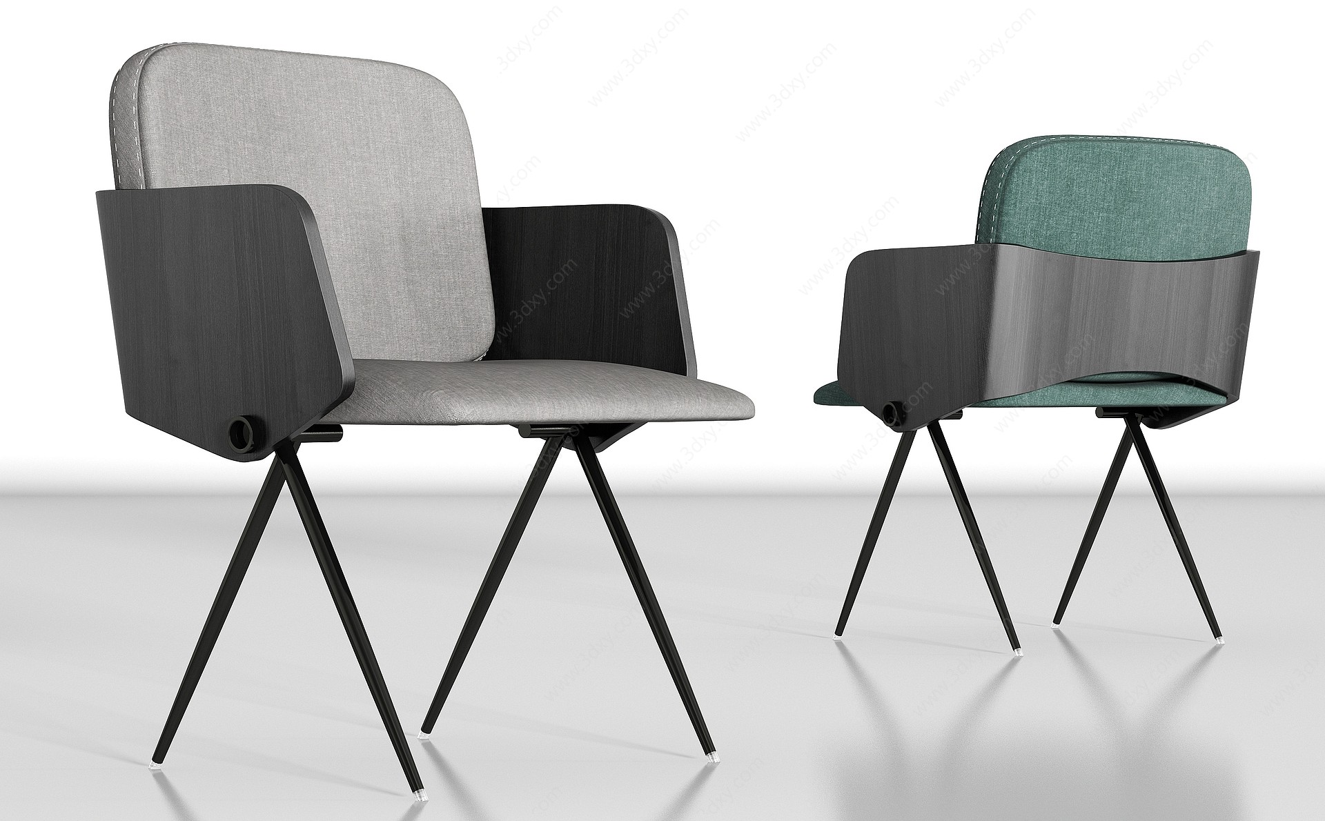 新中式实木布艺单椅组合3D模型