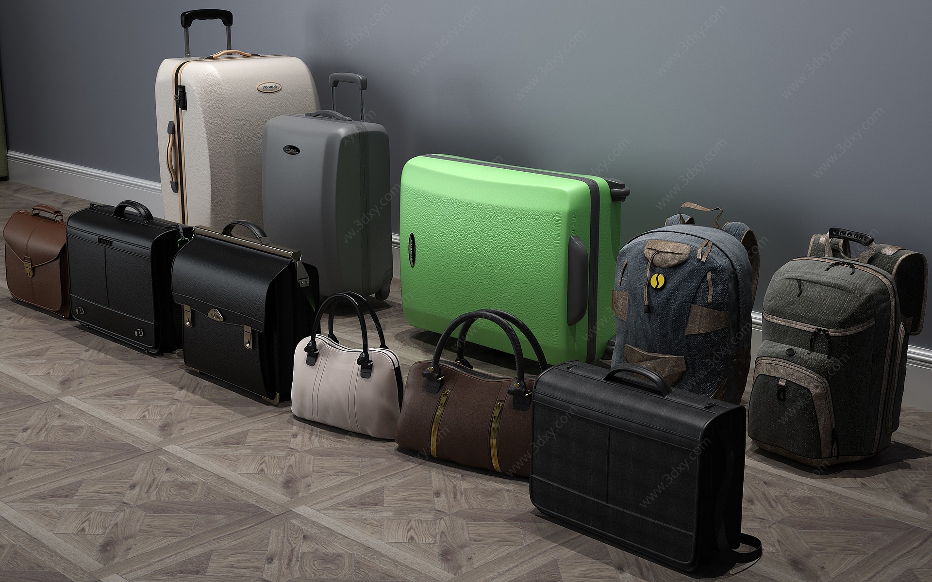 现代箱包行李箱挎包背包3D模型