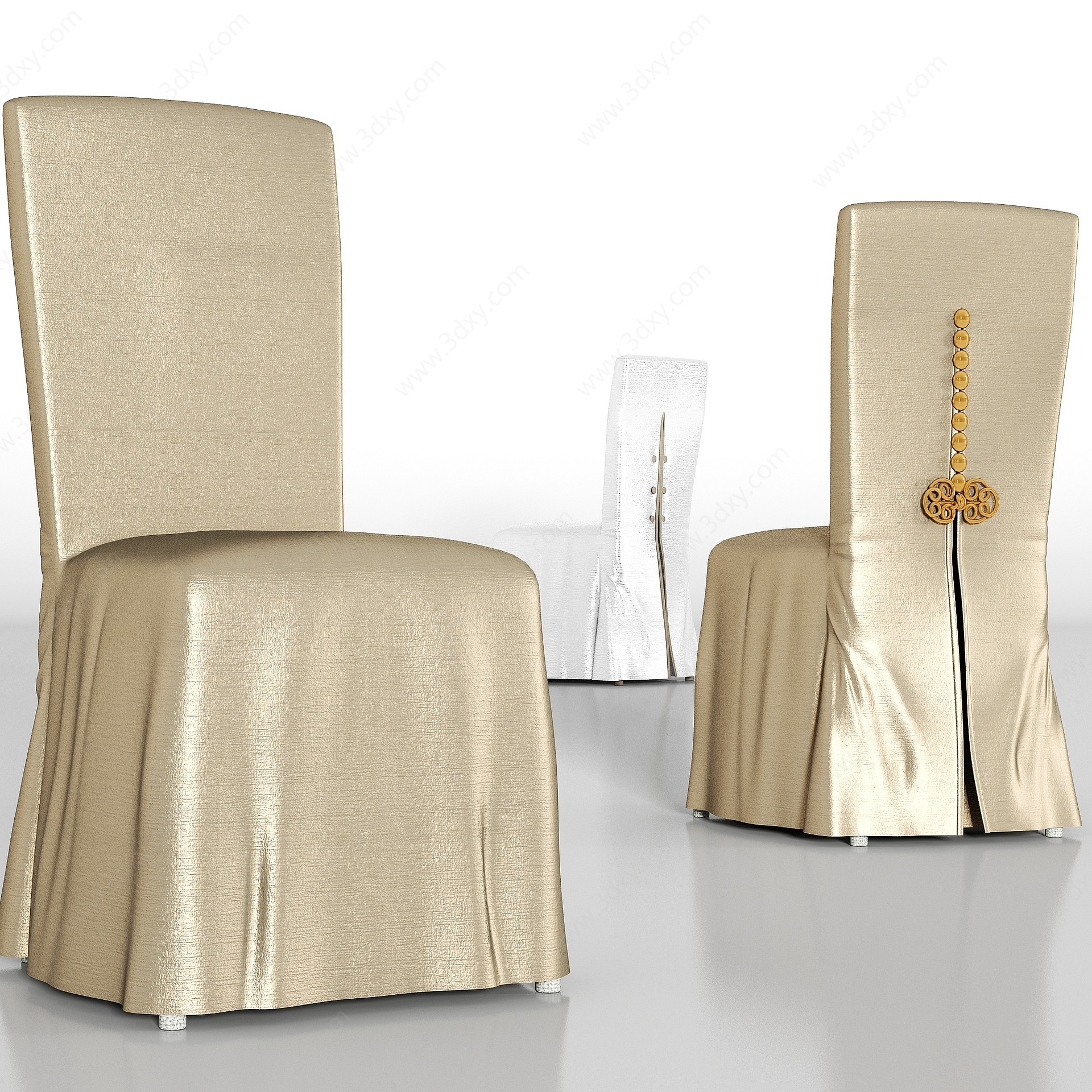 奢华丝绸宴会厅餐椅组合3D模型