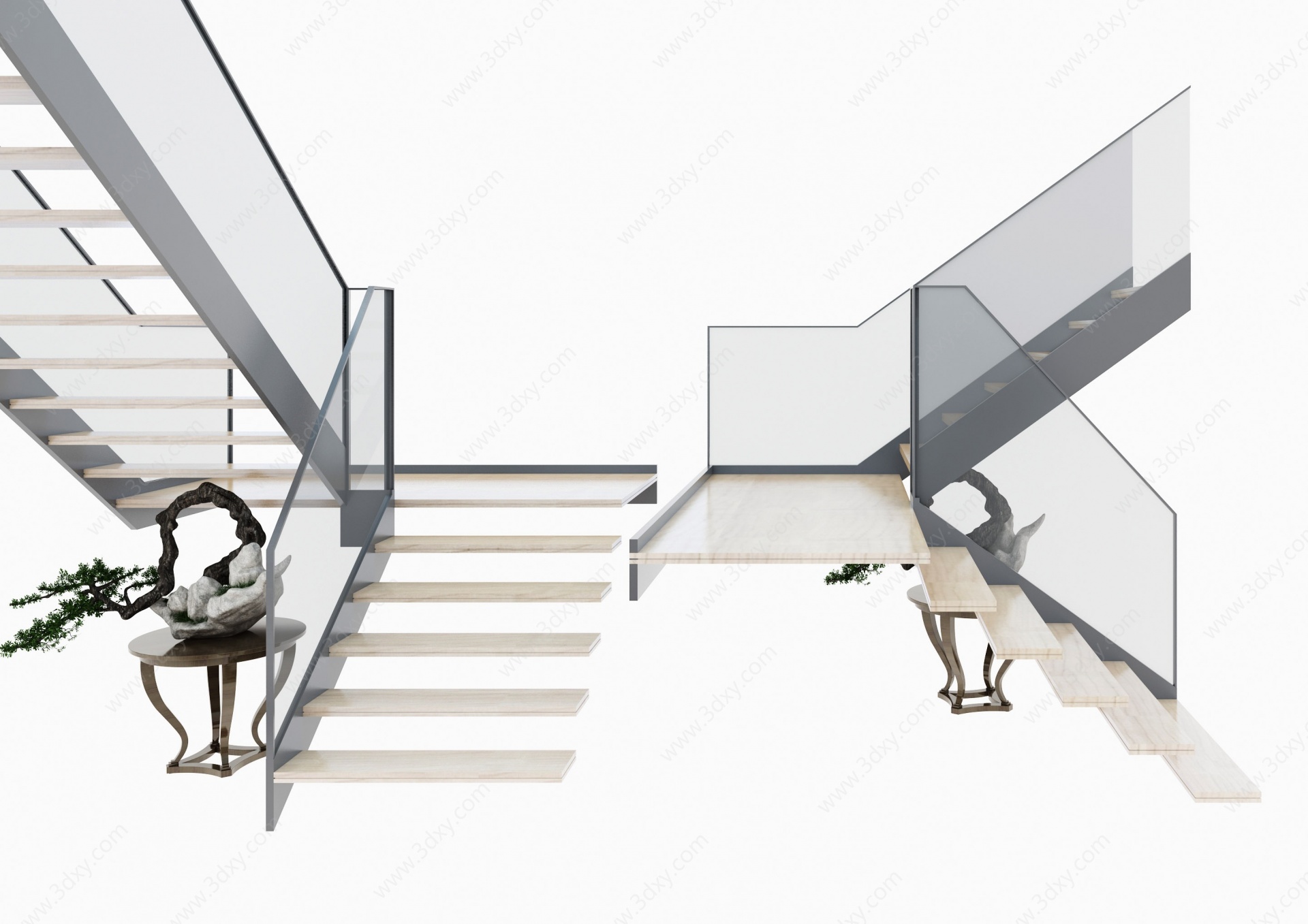 工业风楼梯玻璃扶手组合3D模型
