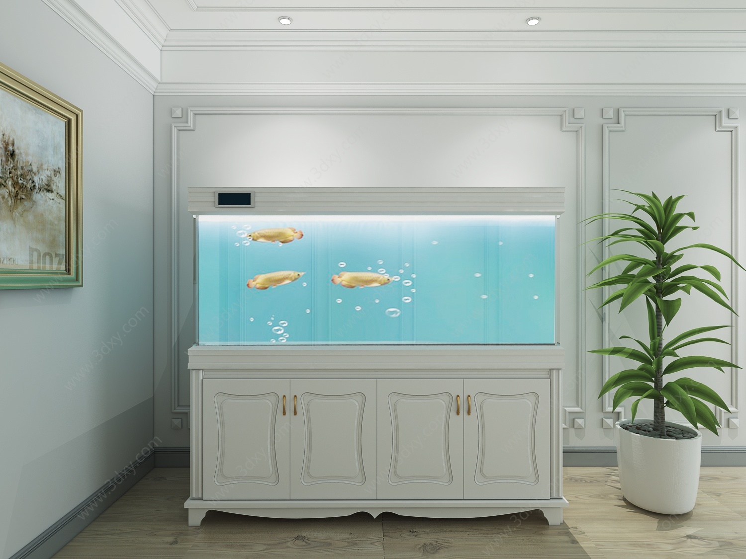 欧式古典鱼缸绿植护墙3D模型