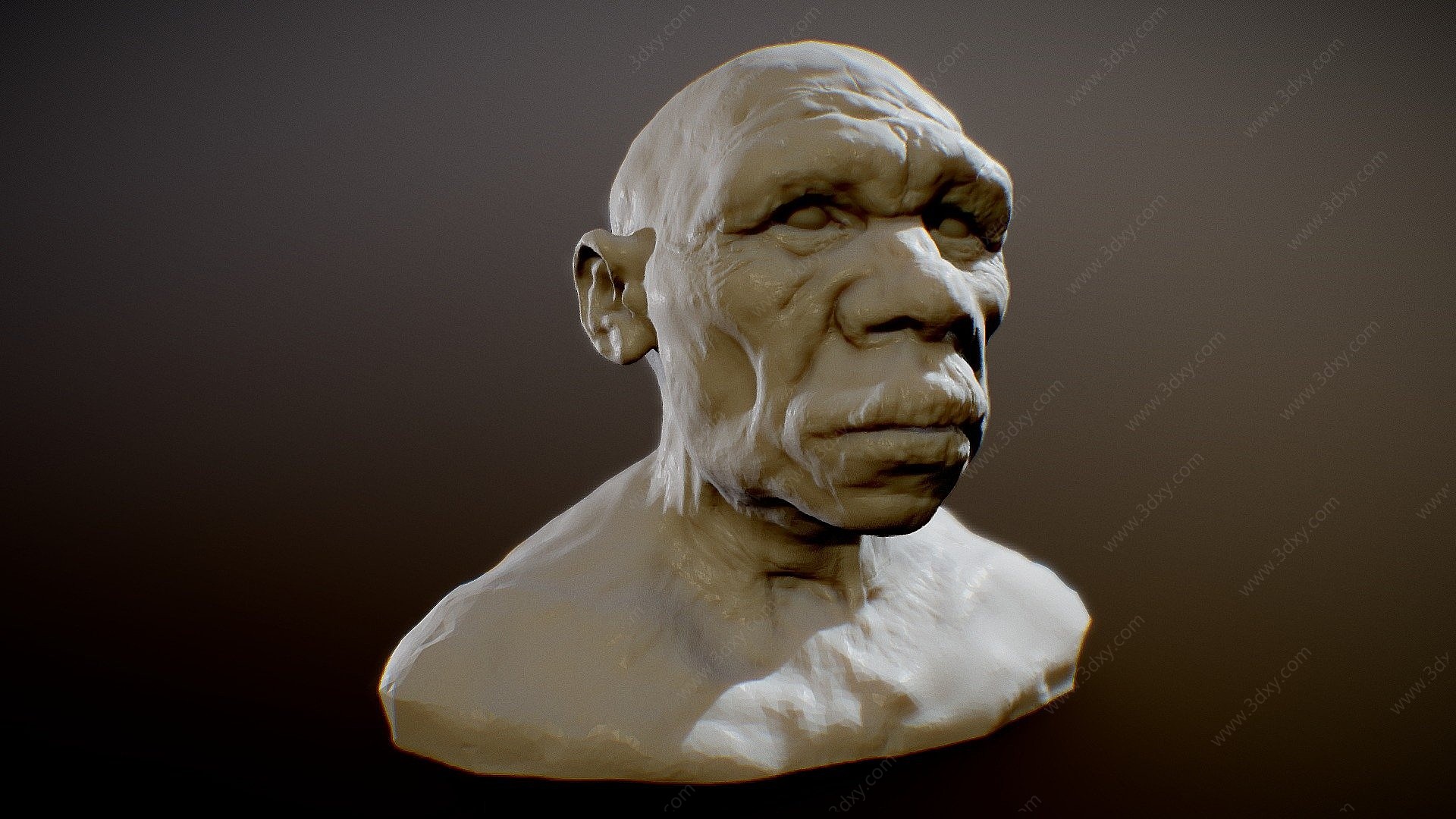 现代猿人头雕塑3D模型