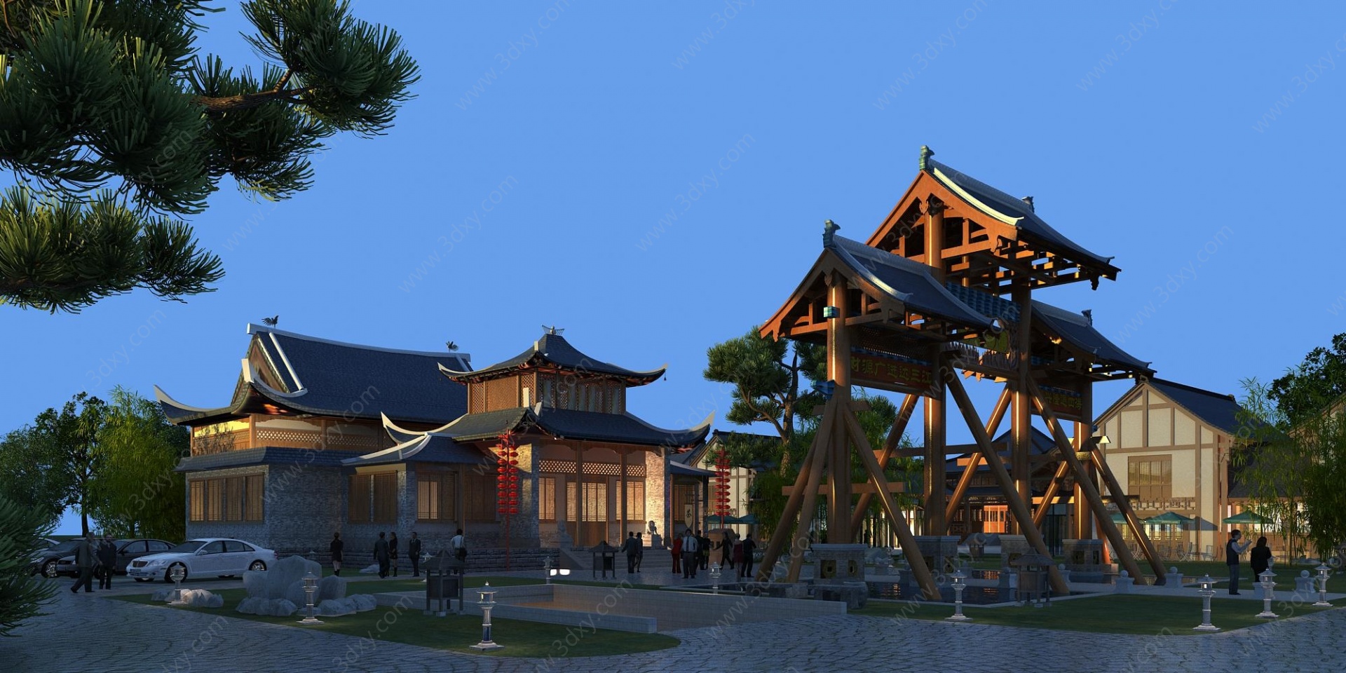 中式古建景区商业街牌坊3D模型