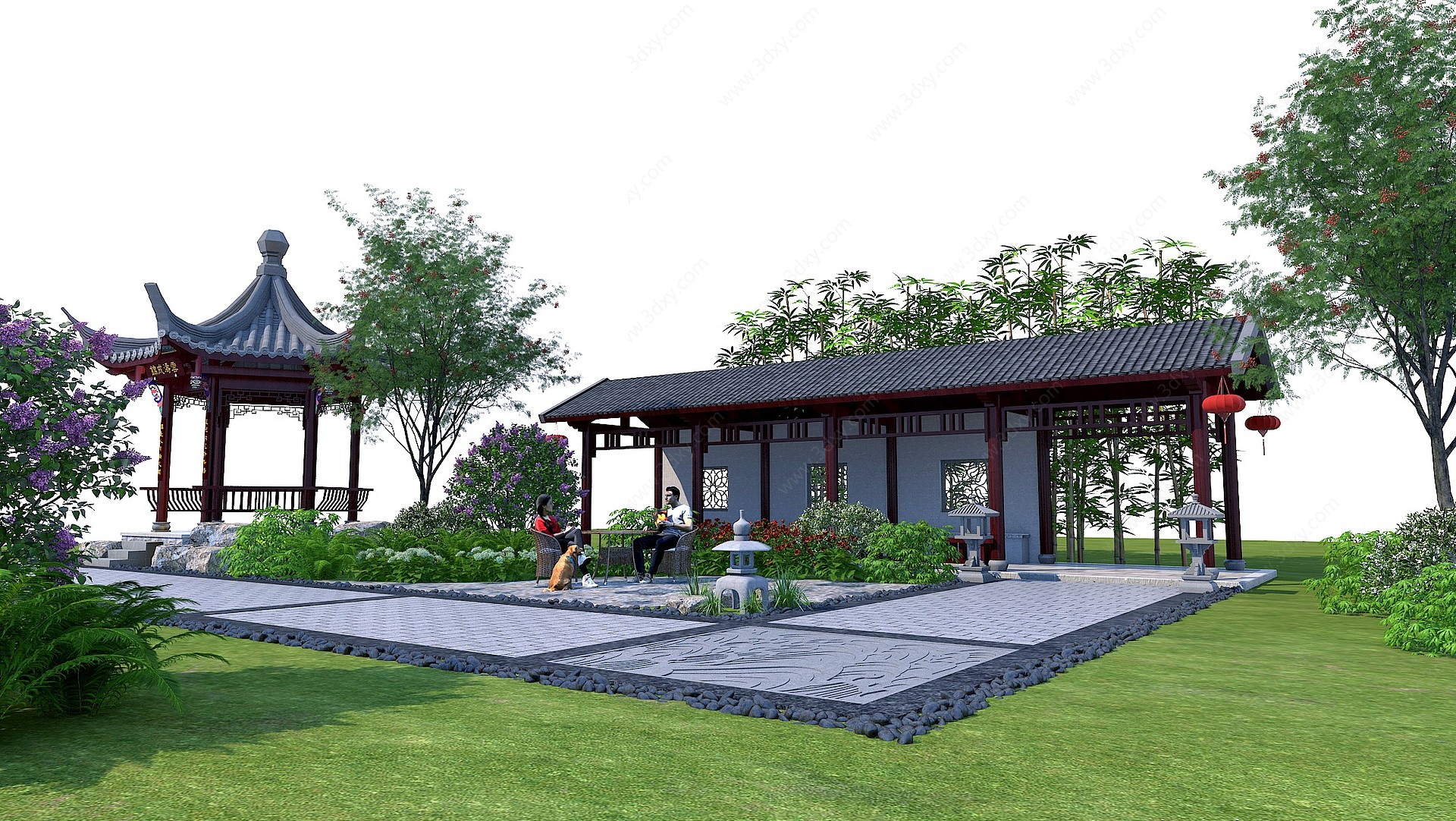 中式园林景观古建凉亭3D模型
