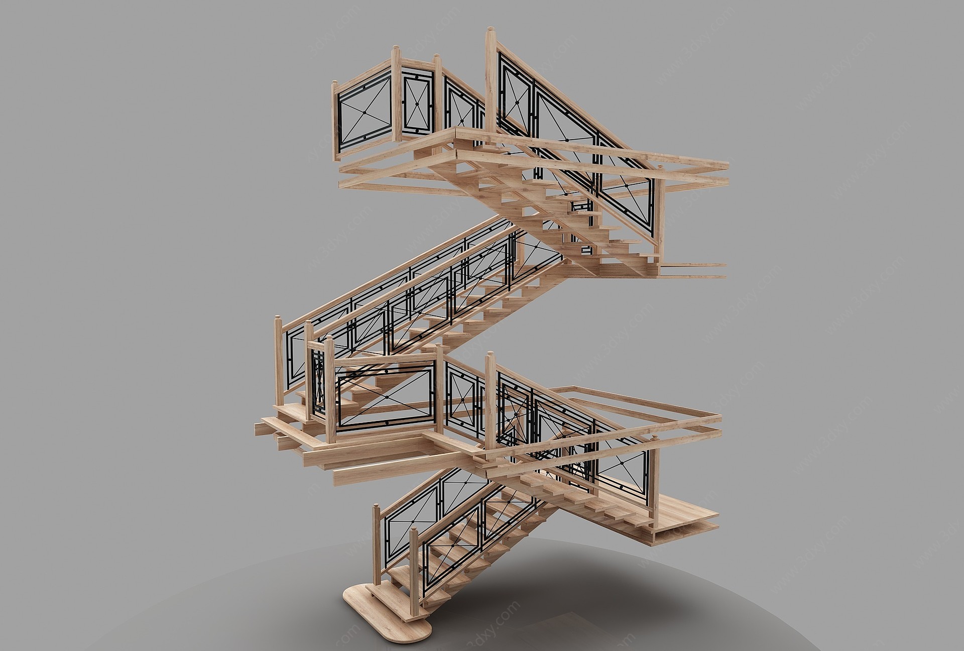 现代风格木制楼梯3D模型