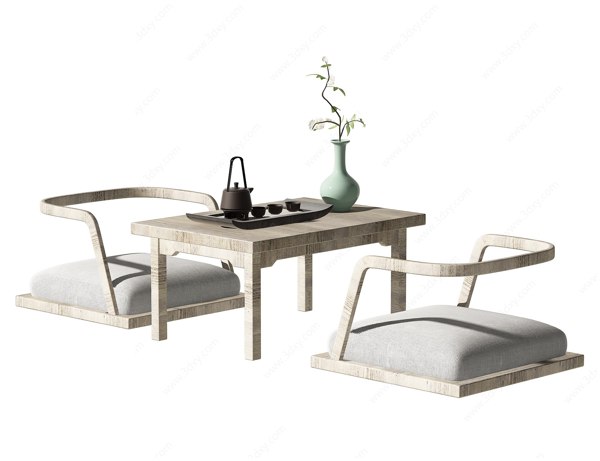 新中式休闲桌椅组合3D模型