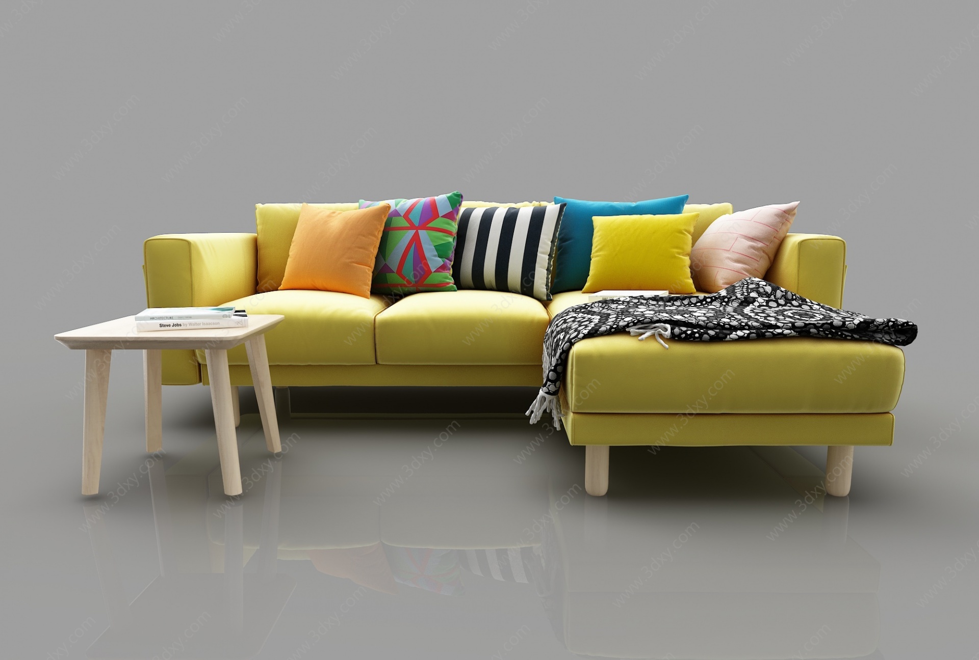 现代风格黄色转角沙发3D模型