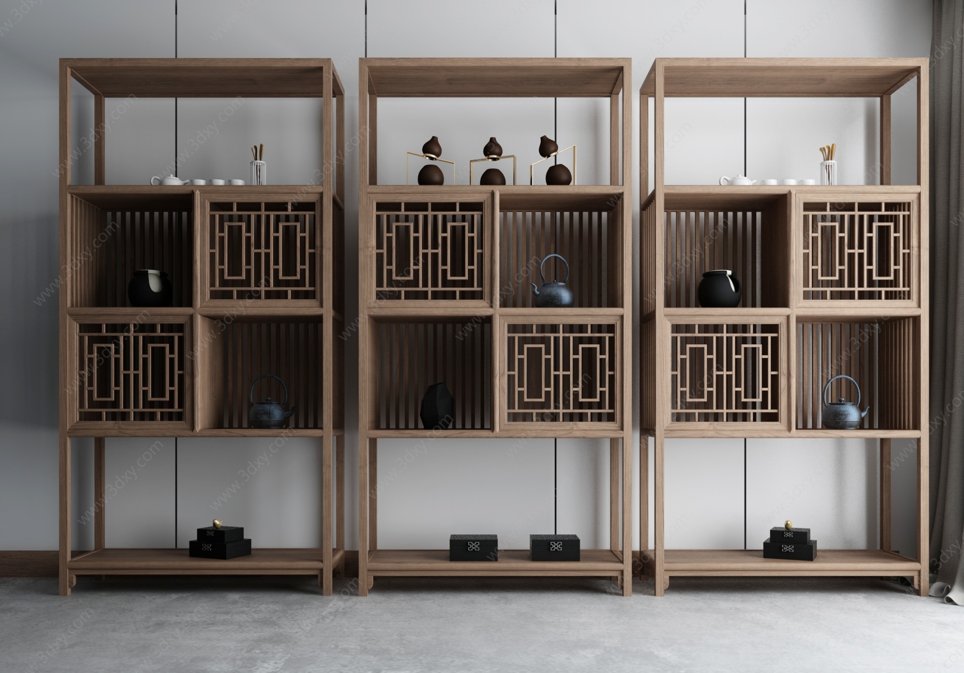 新中式博古架装饰柜玄关柜3D模型